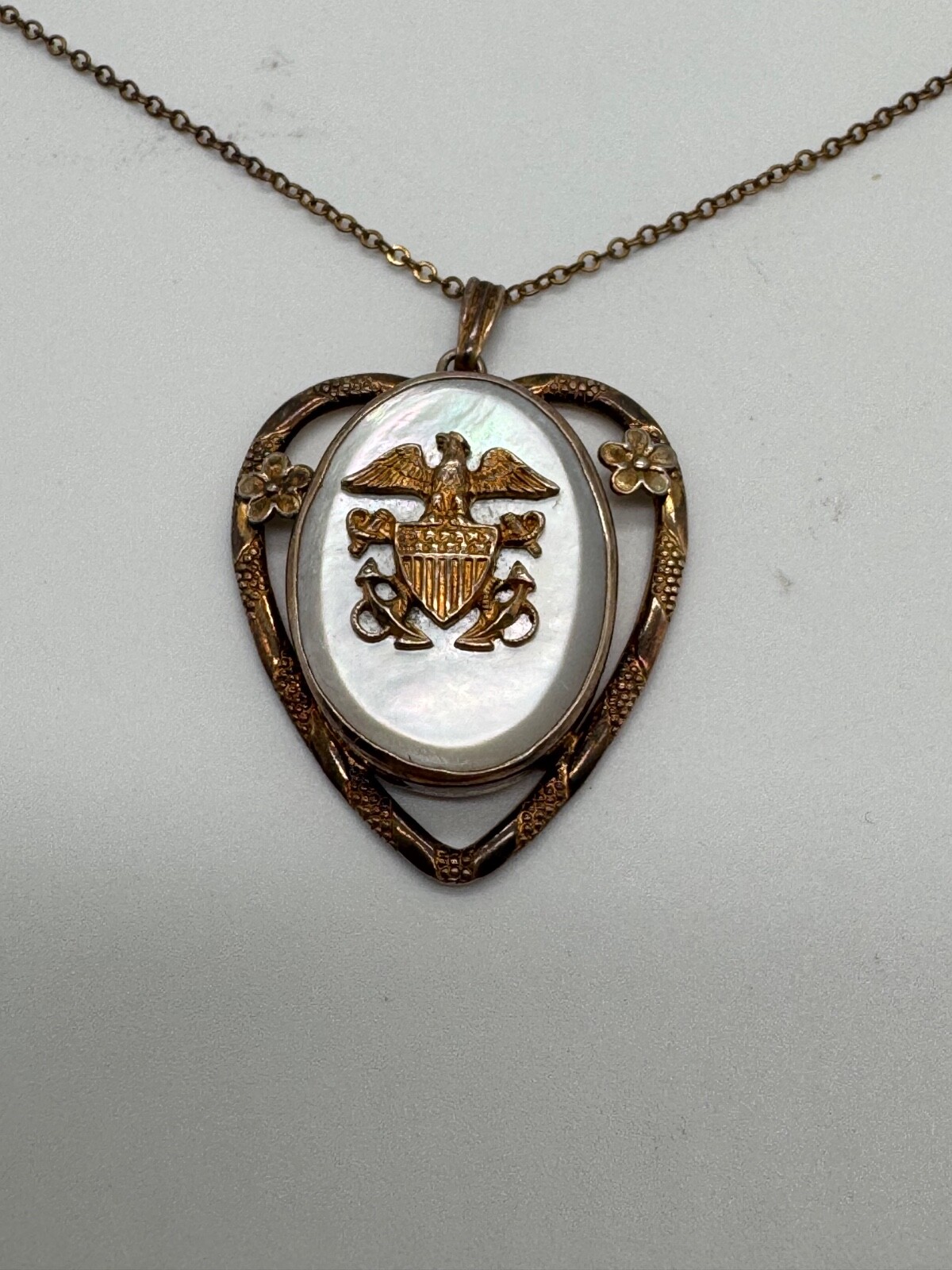 Vtg WW II Era Gold Filled on Sterling Silver & Mother of Pearl Sweetheart Locket
