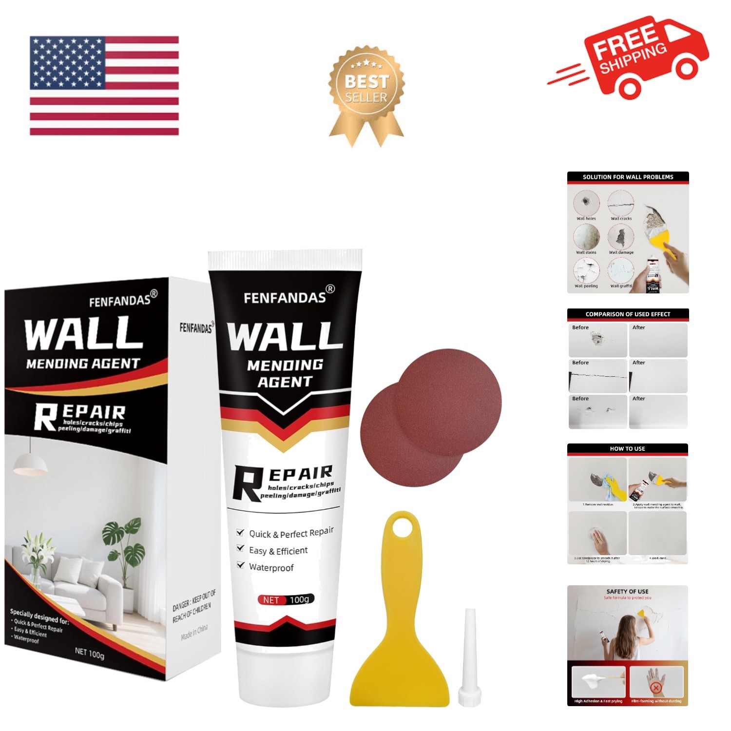 Drywall Repair Kit, Drywall Hole Patch Repair Kit Spackle Wall Repair Kit Dry...