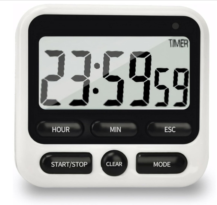Digital Kitchen Timer 24 Hour Clock and Alarm Function with Silent or White