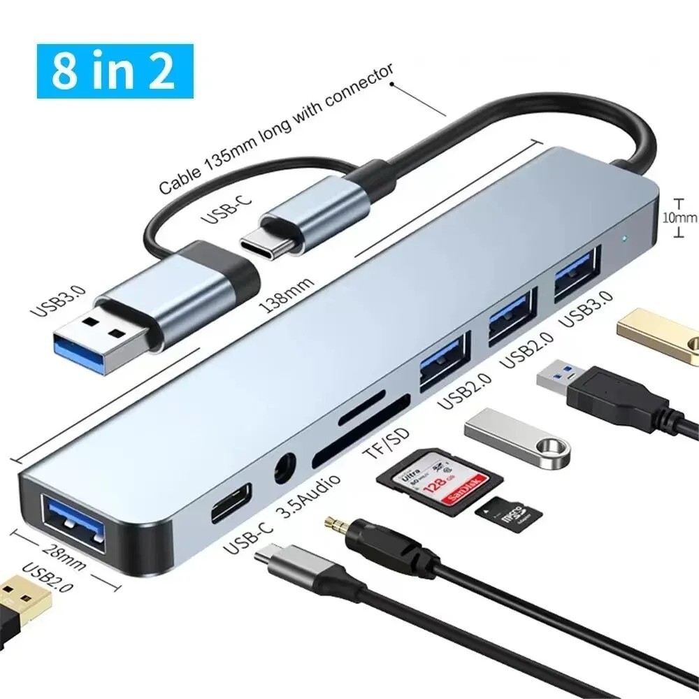 7/8 Port USB-C Hub Adapter - hight Speed Multi Splitter for PC, Laptop & MacBook