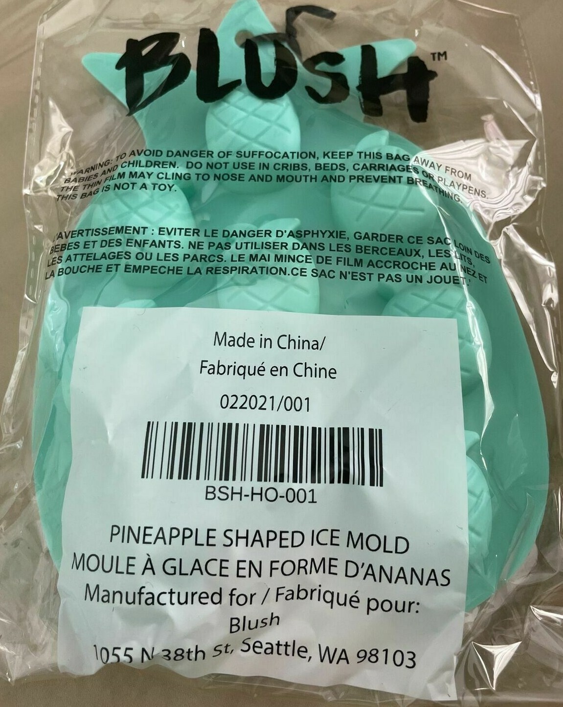 BLUSH Flexible Silicone Teal Pineapple Stackable Ice Cube Tray Mold NIP + GIFT