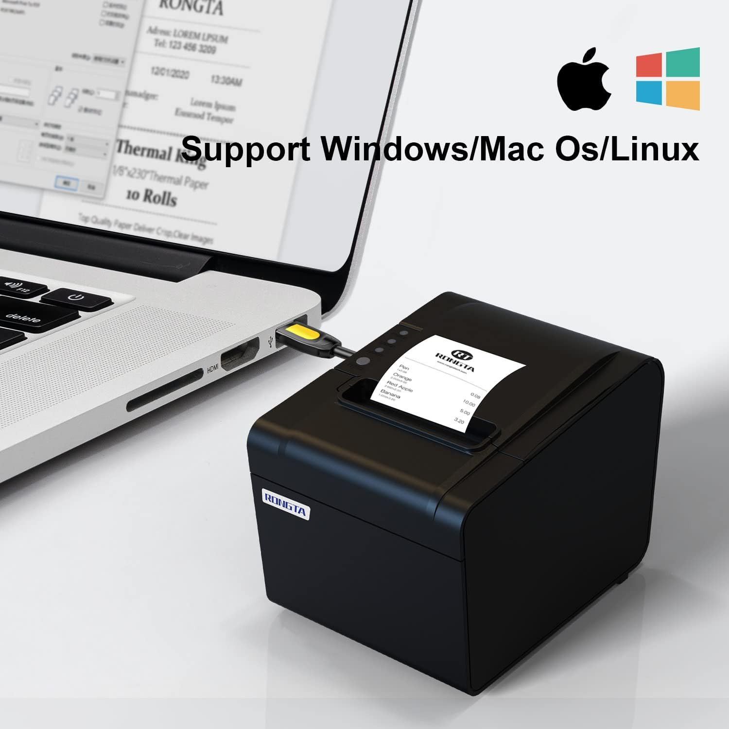 80mm USB Thermal Receipt Printer with Auto Cutter for Windows/Mac/Linux