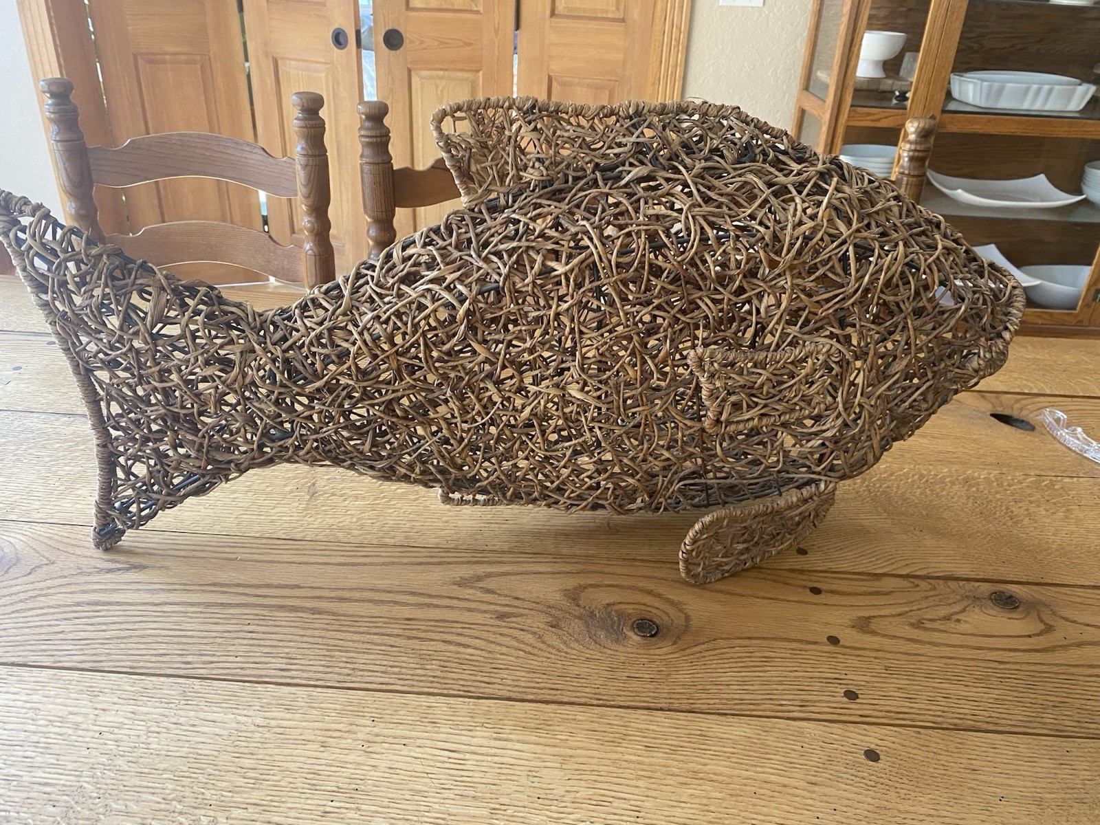 Large Rustic Woven Wood Fish Approximately 31 Inches Wide And 15 Inches Tall