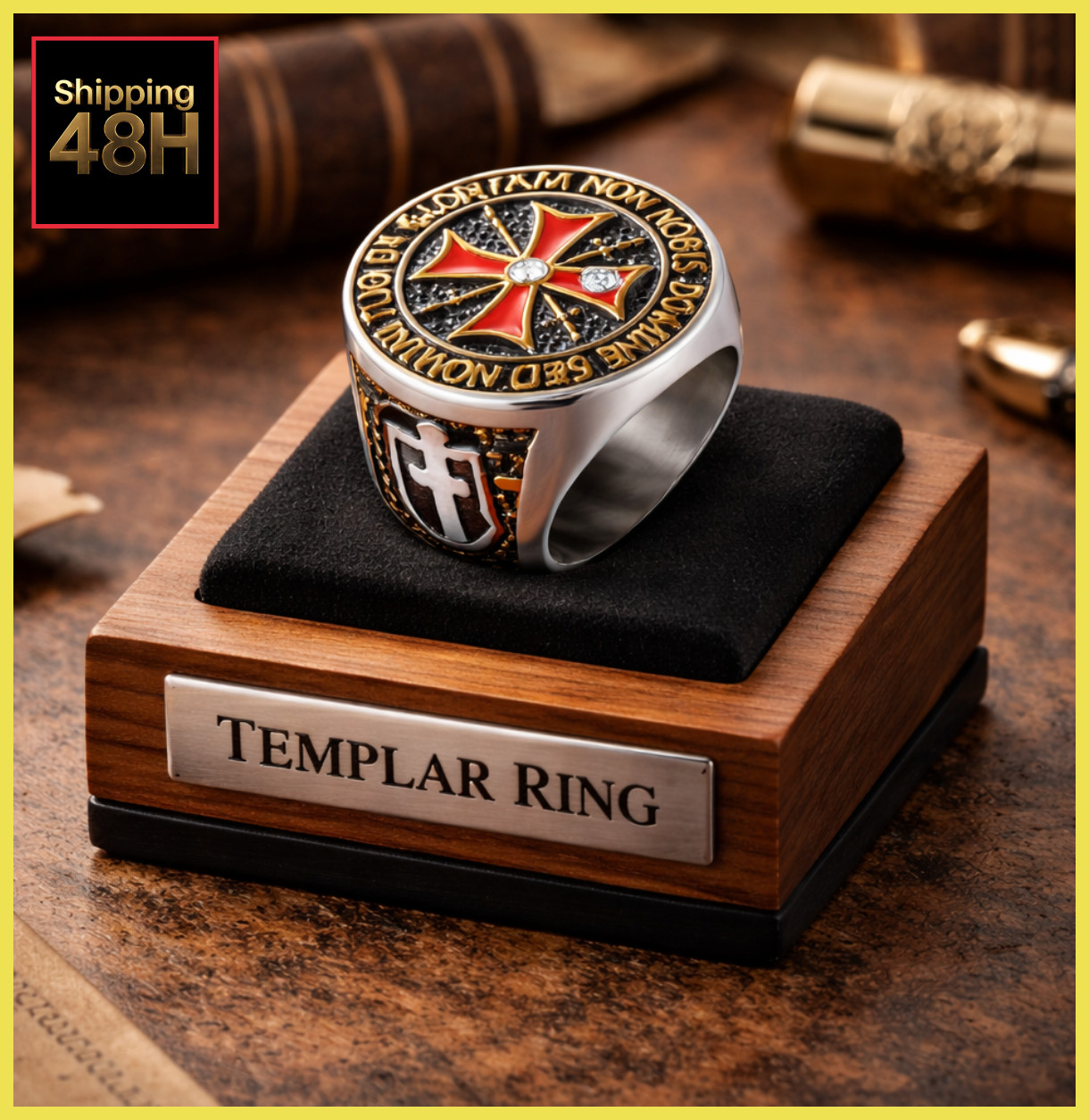 Knights Templar Put On The Whole Armor of God Ring Stainless Steel Blk Siz 10-13