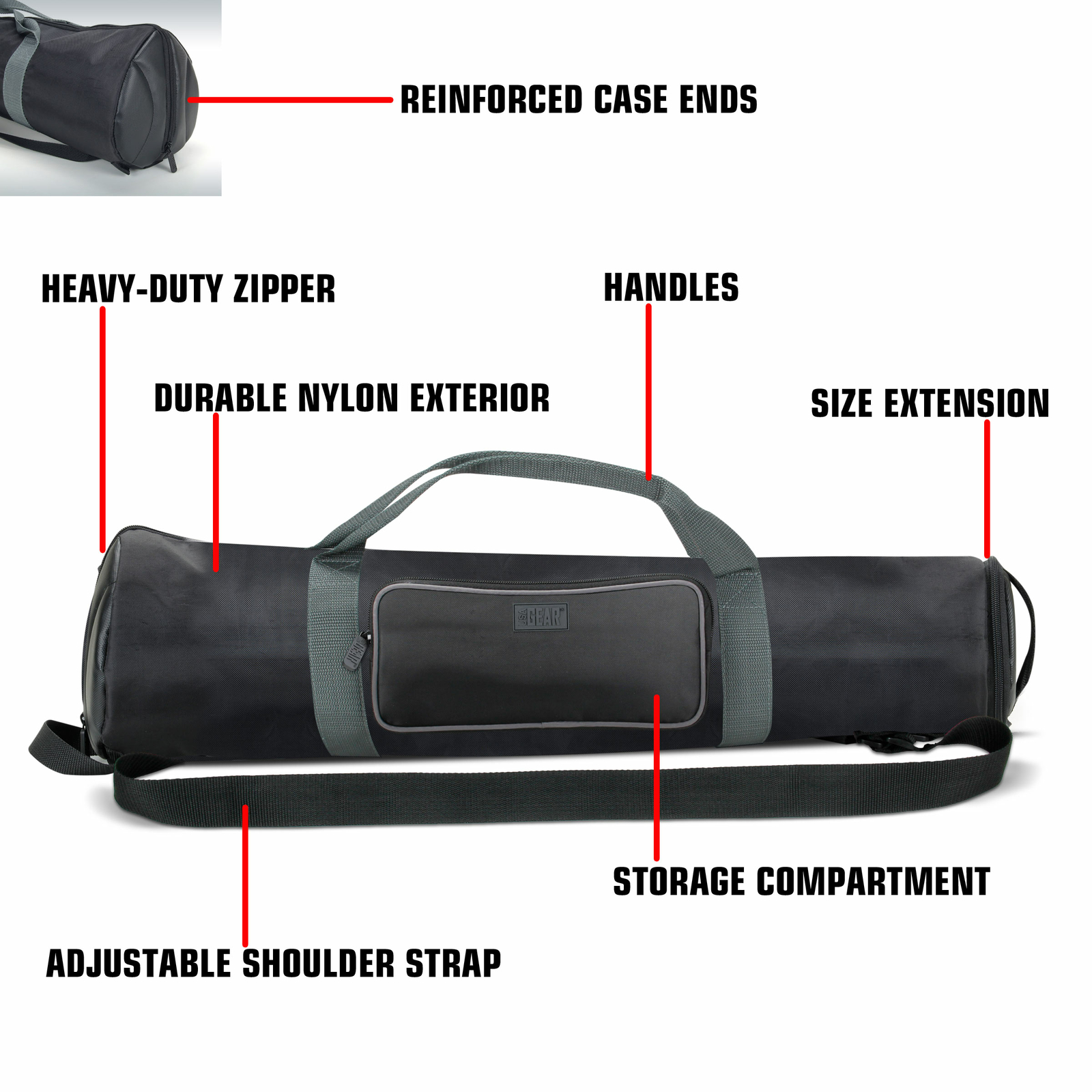 Padded Tripod Case by USA Gear with Expandable Compartment & Accessory Storage