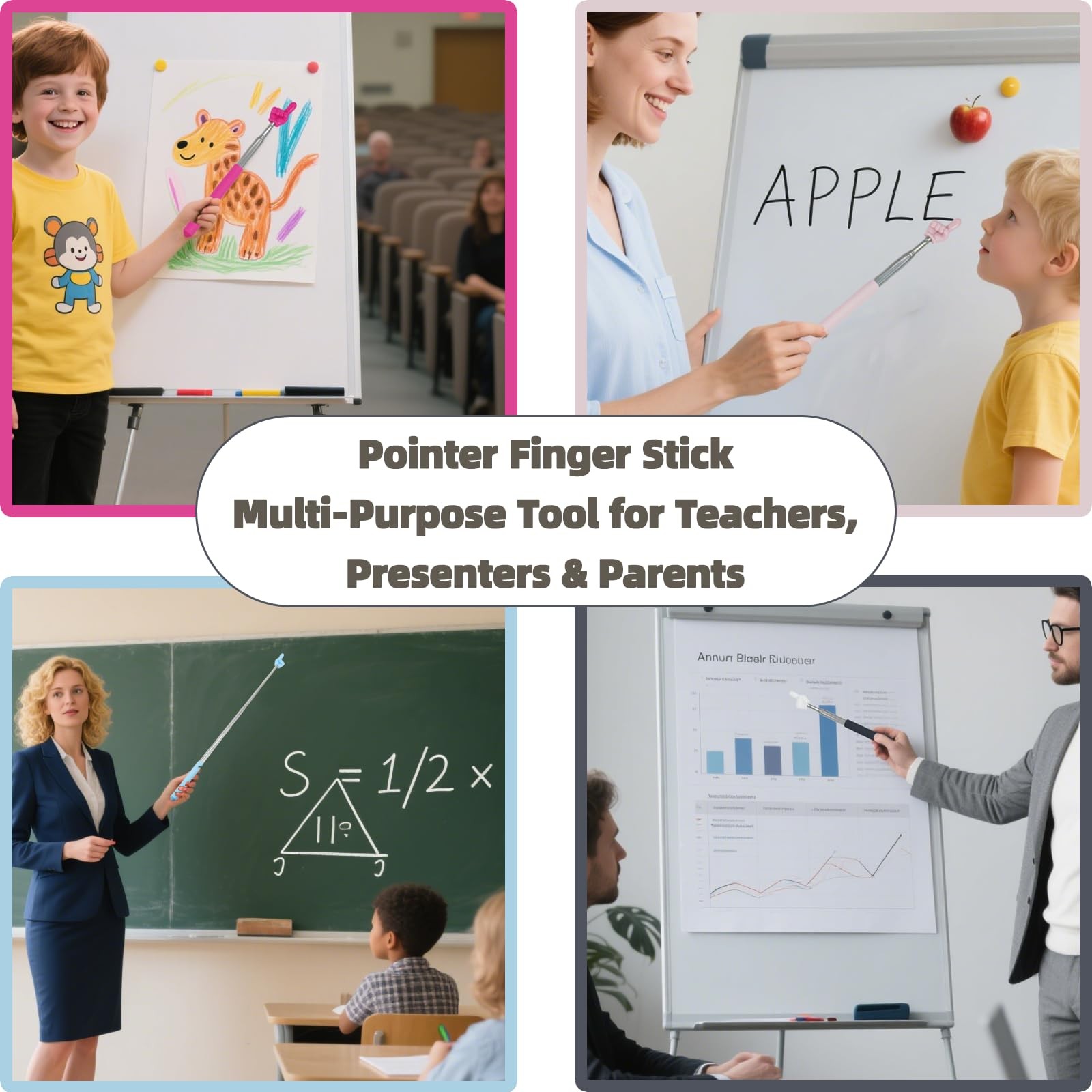 4 PCS Telescopic Pointer Stick - Retractable Teacher Pointer for Classroom, E...