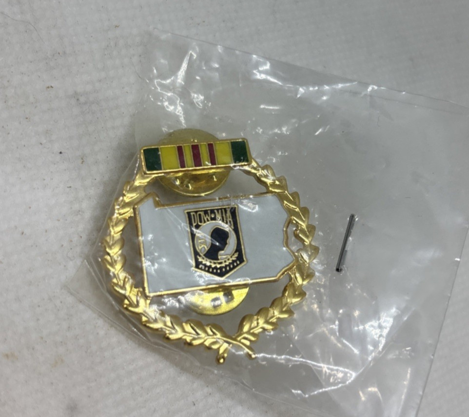 South Dakota POW*MIA Vietnam Pin with Vietnam Service Ribbon & Wreath