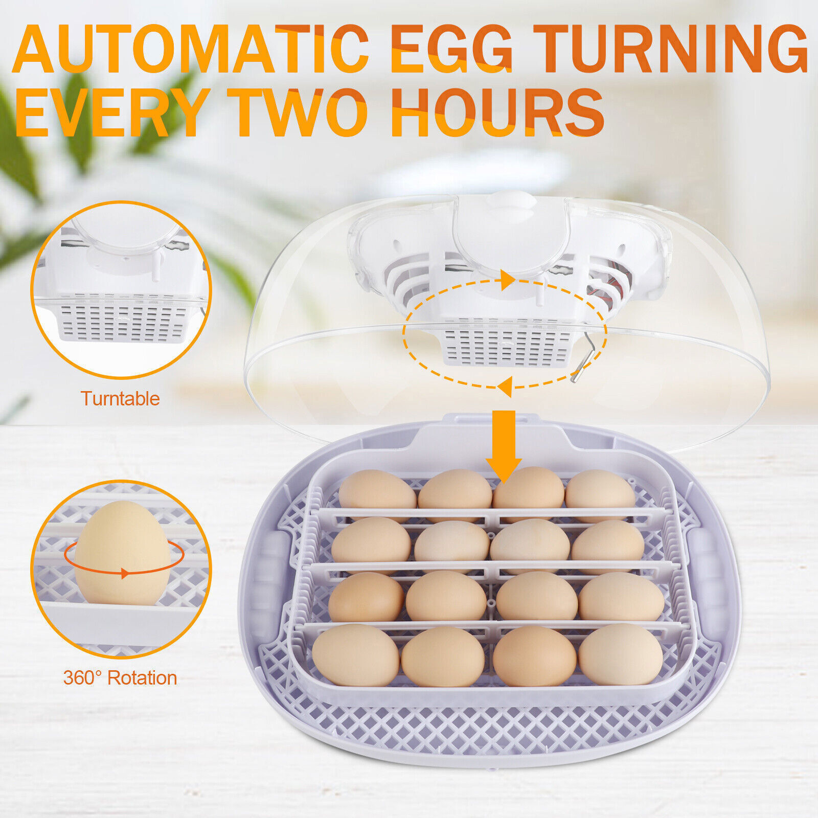 16 Eggs Incubator for Hatching Chicken Duck w/ Auto Egg Turning & Water Adding