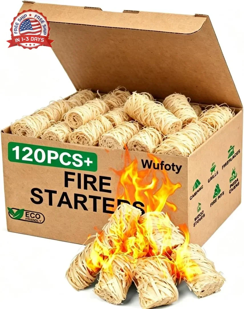 120PCS Fire Starter - Fire Starters for Campfires, BBQ, Fire Pit, Chimney, Smoke