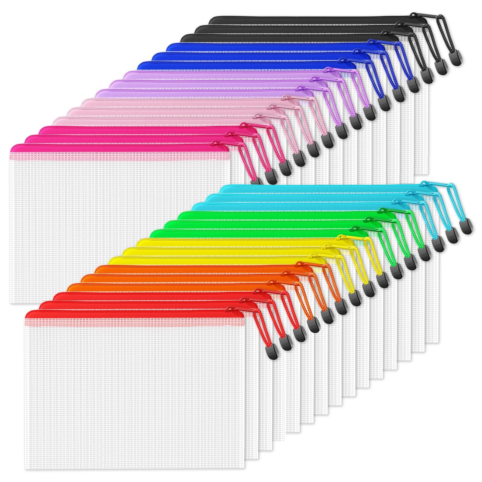 Mesh Zipper Pouch 7.8x10.8 in (10 Colors, 30 Packs), Mesh Bags with Zipper fo...