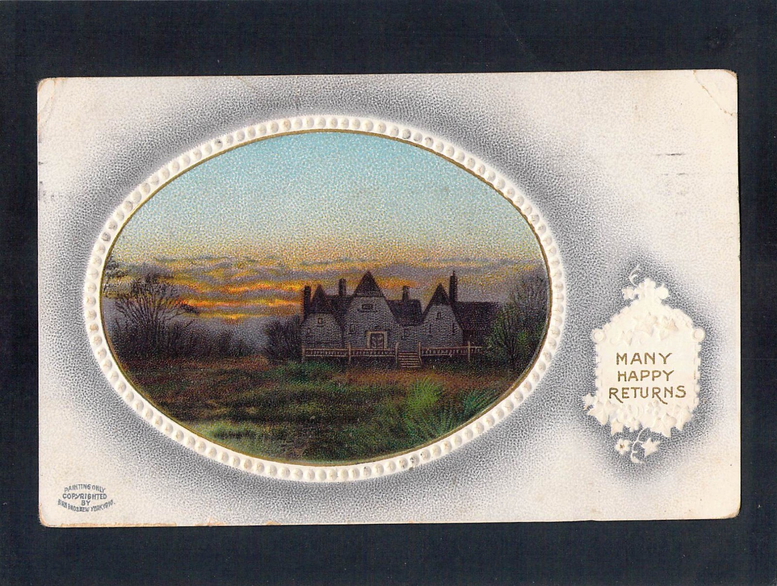 E7353 Greetings Many Happy Returns House PU BB vintage postcard