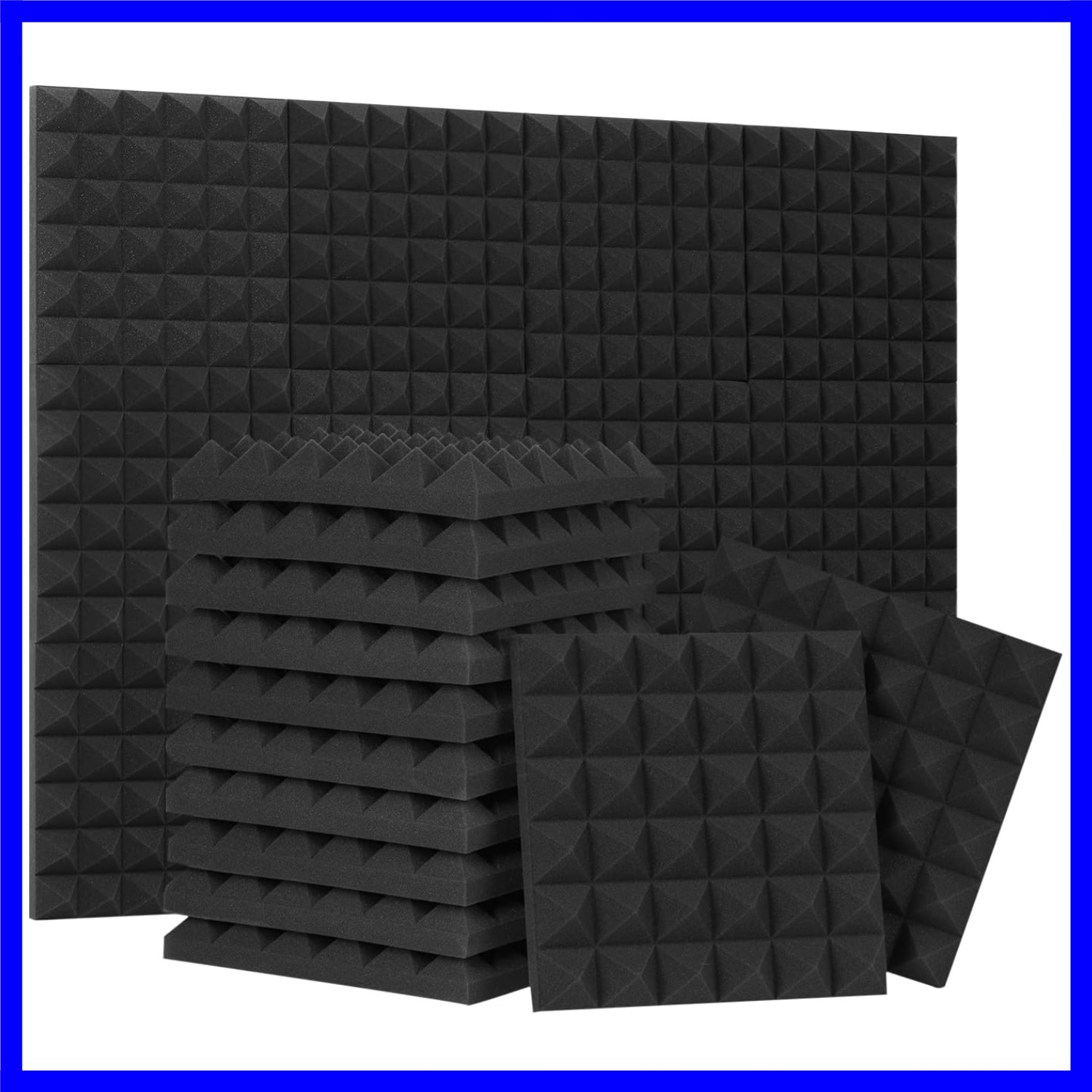 24 Pack-12 x 12 x 2 Inches Pyramid Designed Acoustic Foam Panels, Sound Proof...