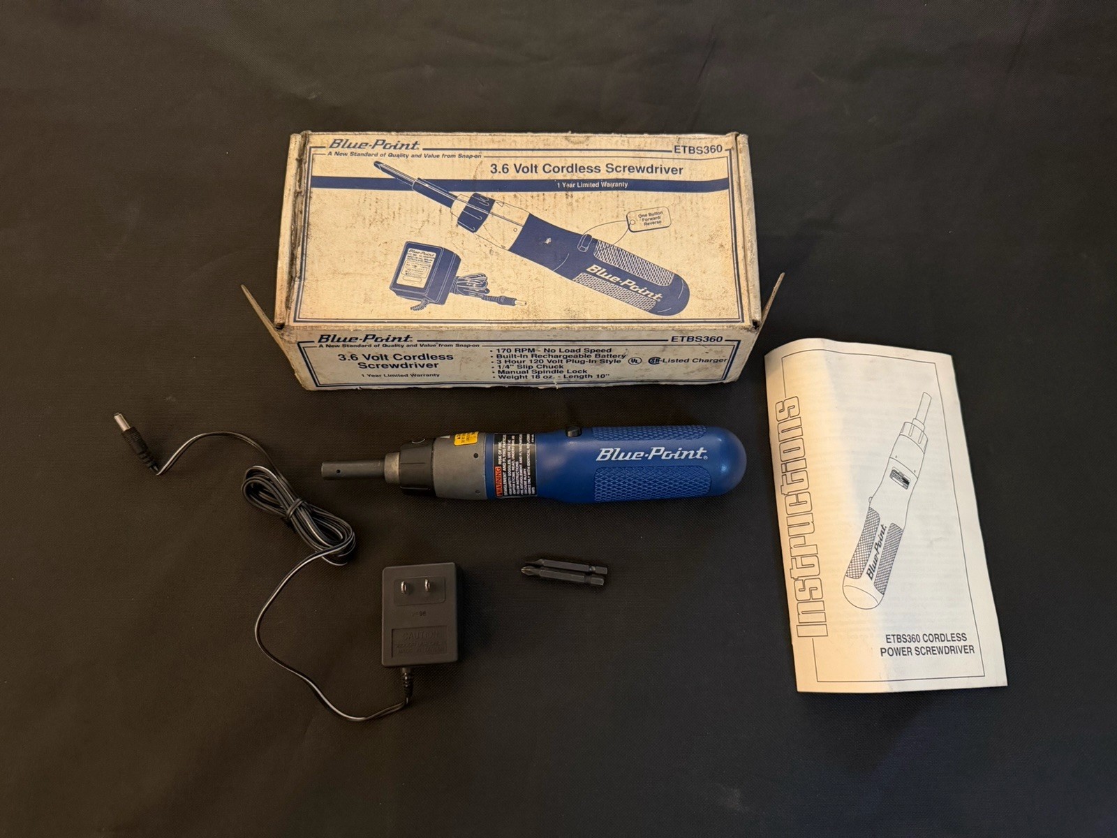 Blue Point Cordless Screwdriver ETBS360 Rechargeable Works with Power Cord