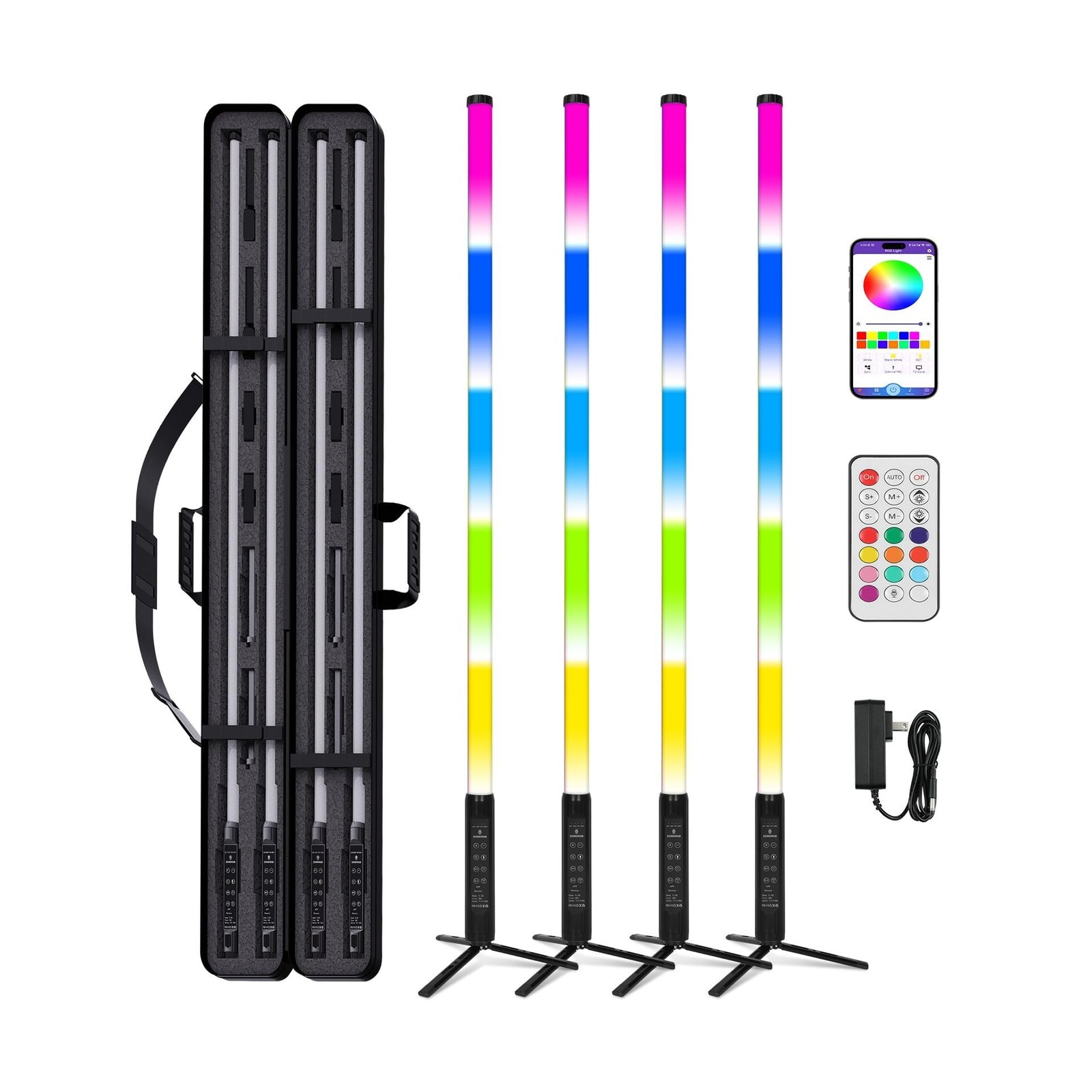 4Pack Professional 360 DJ Tube Light Bar Stand with Case Battery Powered IP65...