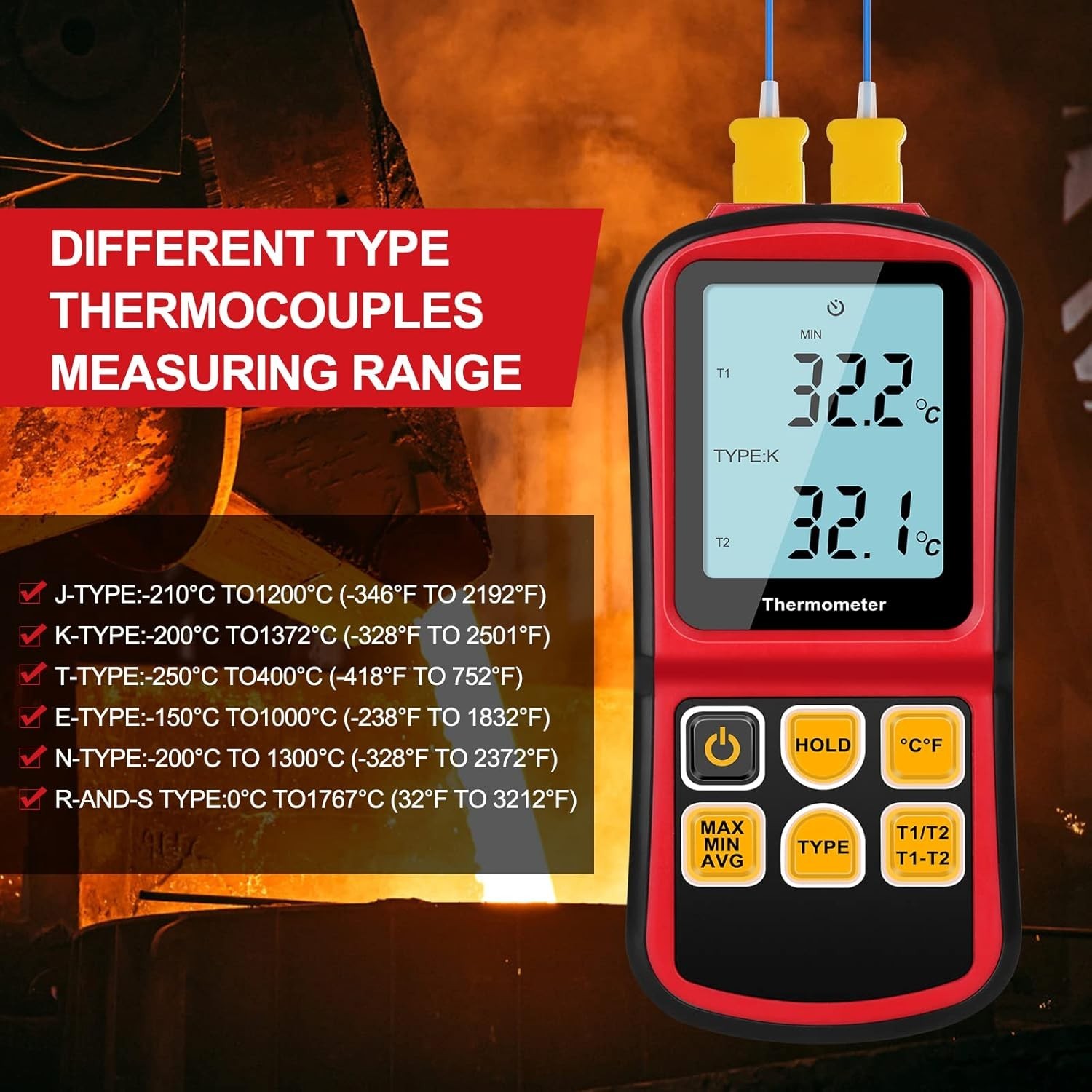 Digital Thermometer Dual Channel Thermometer Temperature Thermometer with Two...