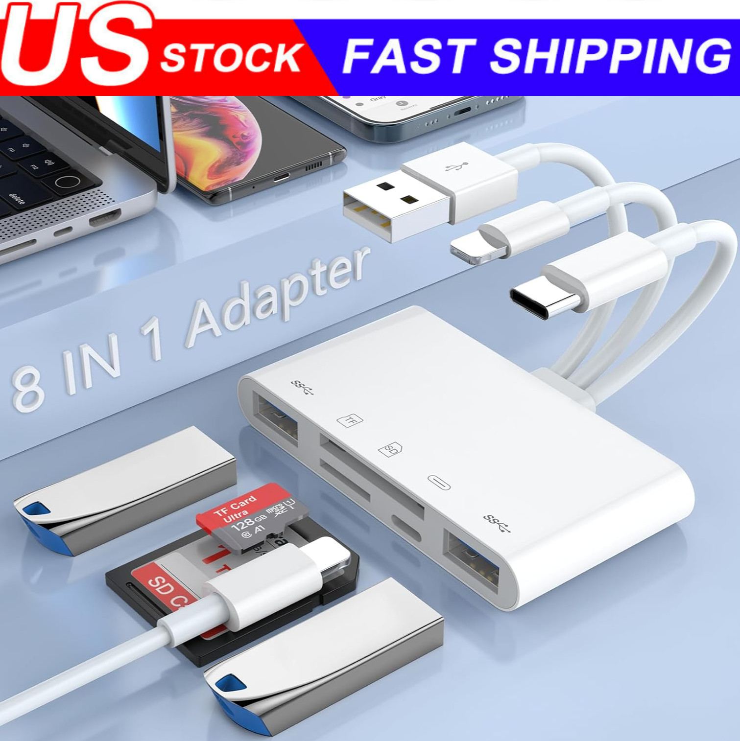 5 in 1 Memory Card Reader USB 3.0 OTG Adapter SD Card Reader For iPhone/iPad LOT
