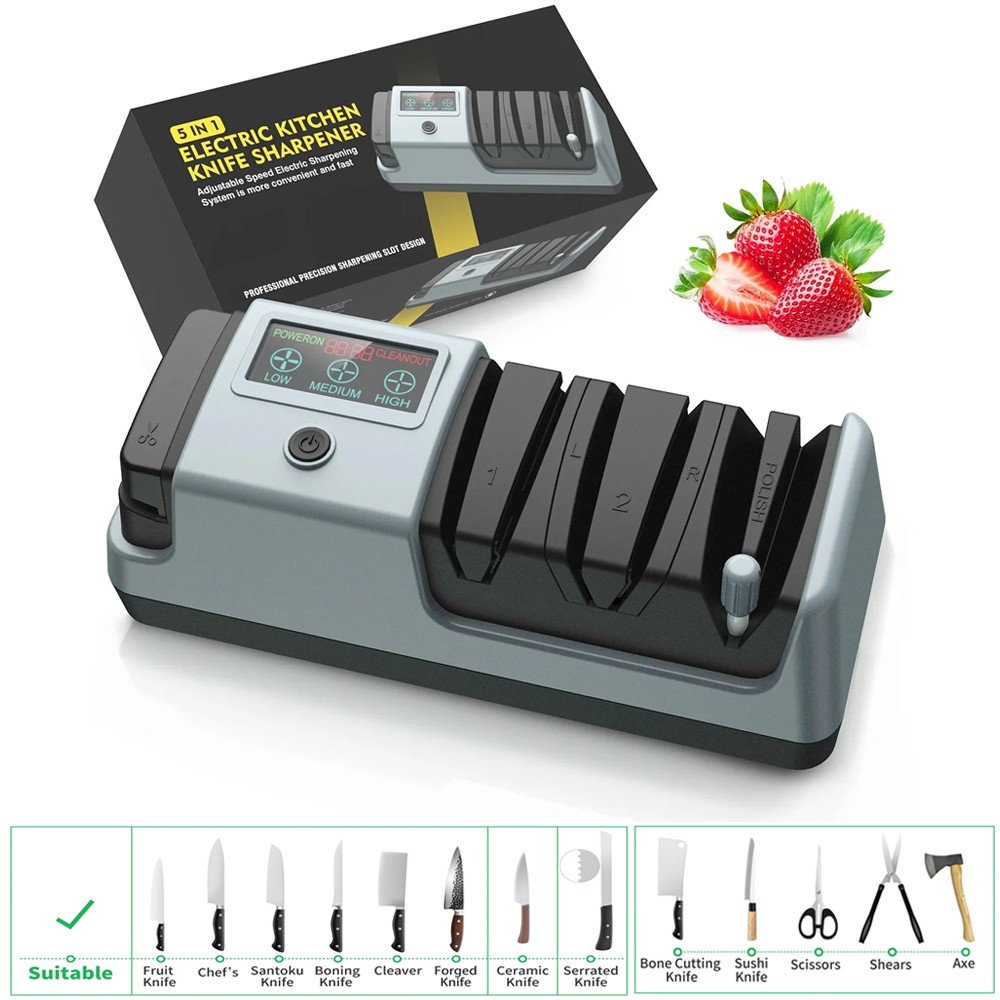 5 in 1 Electric Knife Sharpener-3 Rotational Speed Adjustable Knife Sharpener US