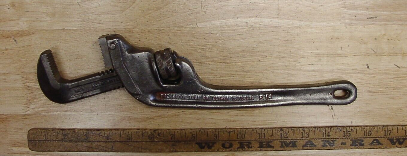 Vntg Ridgid E14 Heavy Duty 14" Angled Pipe Wrench,13/16" Jaws,2-1/4" Cap.,READ!