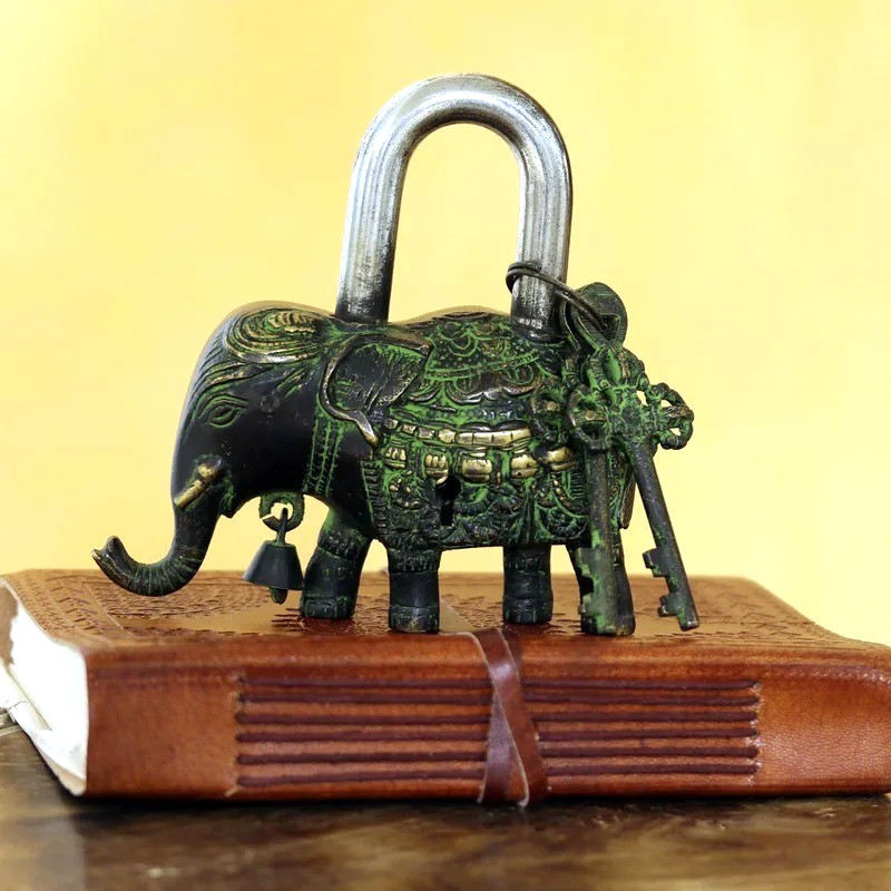 Elephant Shape Lock Antique Style Handmade Brass Padlock With Working Keys