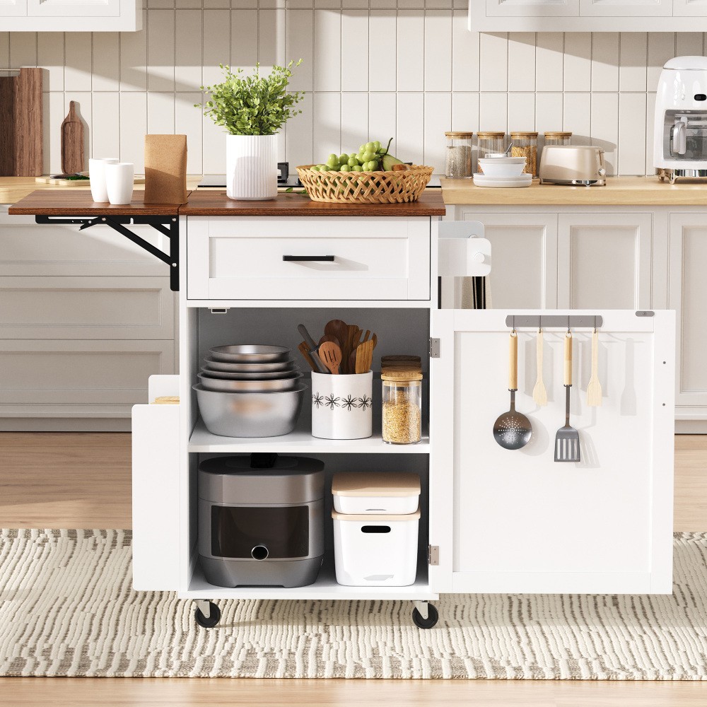 39.3" Farmhouse Kitchen Island with Drop Leaf, Kitchen Storage Island