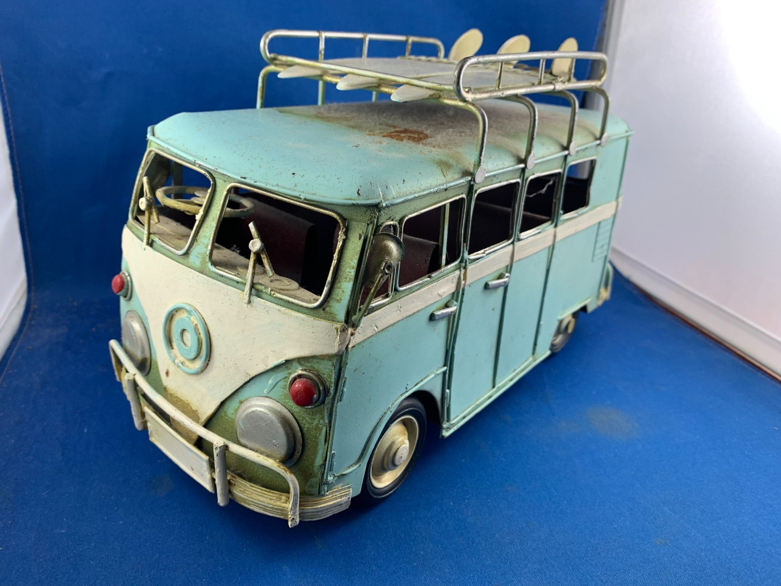 Surfing  Style VW Campervan Duck Egg Blue Model Furniture Decoration Metal