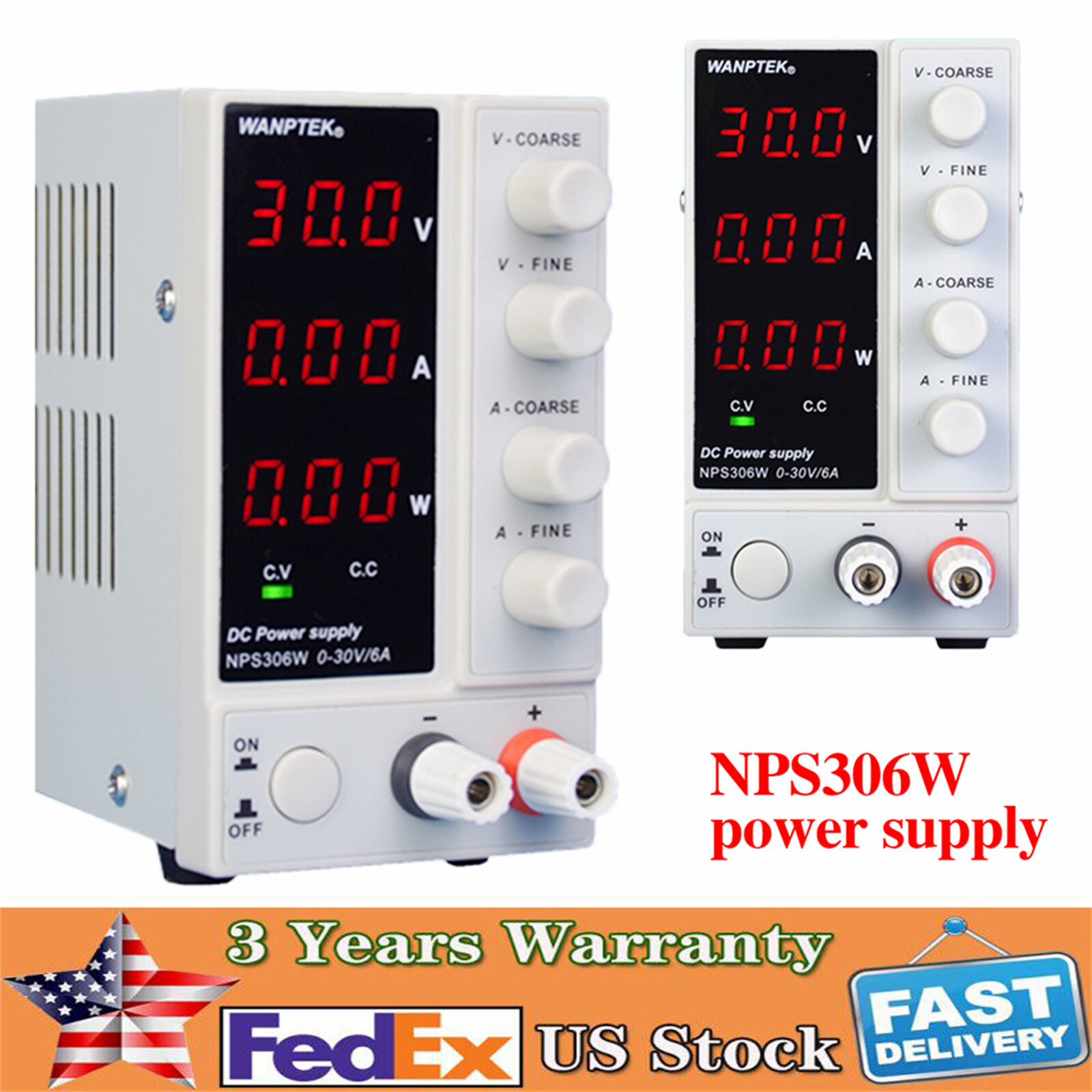 Adjustable Power Supply 30V/6A/16V Precision Variable DC Digital Lab NPS306W