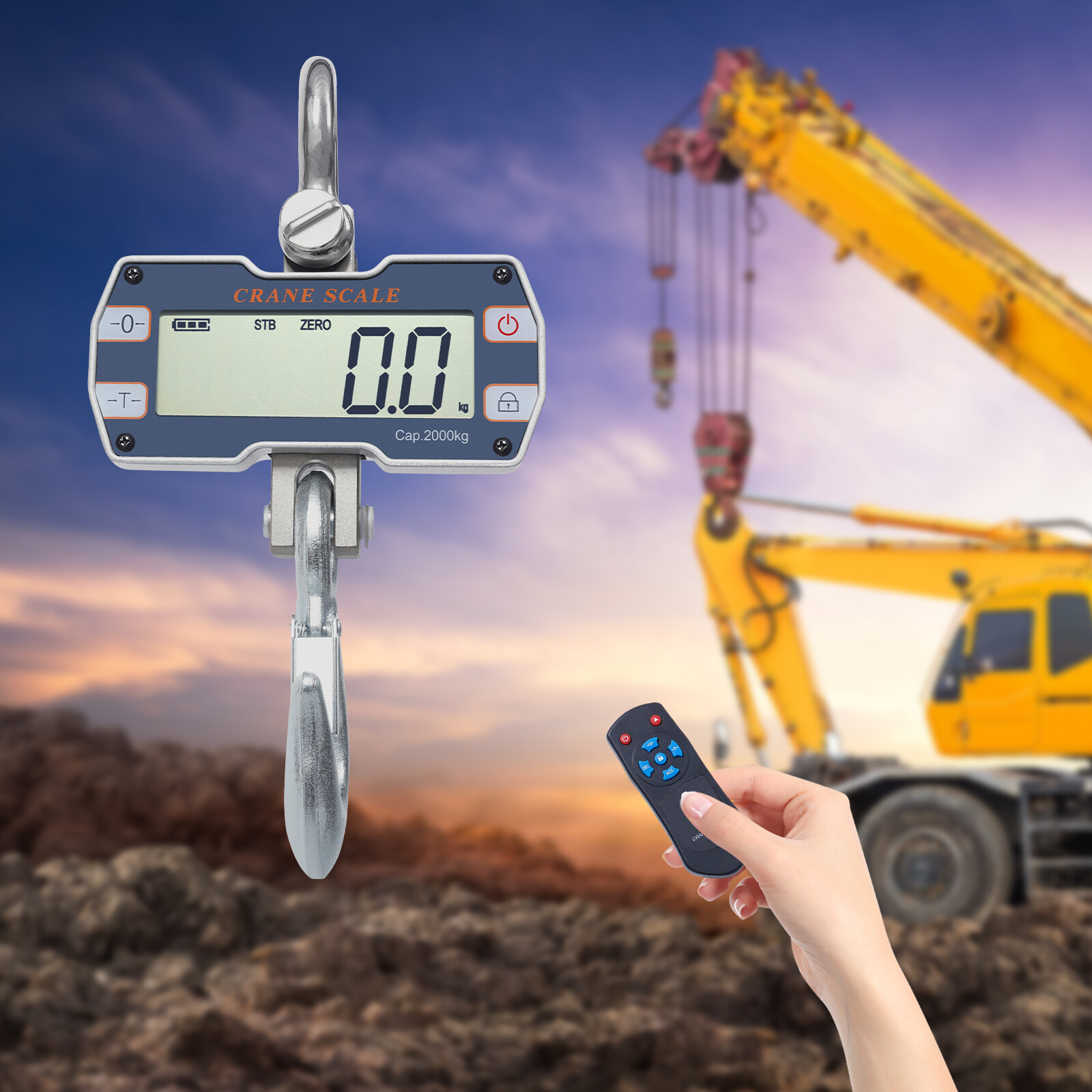 2 Ton Digital Hanging Scale w/ Remote Heavy Duty Industrial Crane Scale Silver