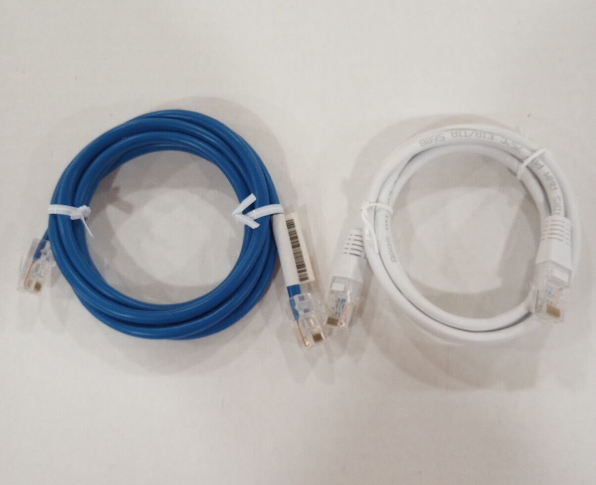 Set of two RJ45 CAT5e Network/ethernet/data/patch cables. 3.5ft, blue and white.