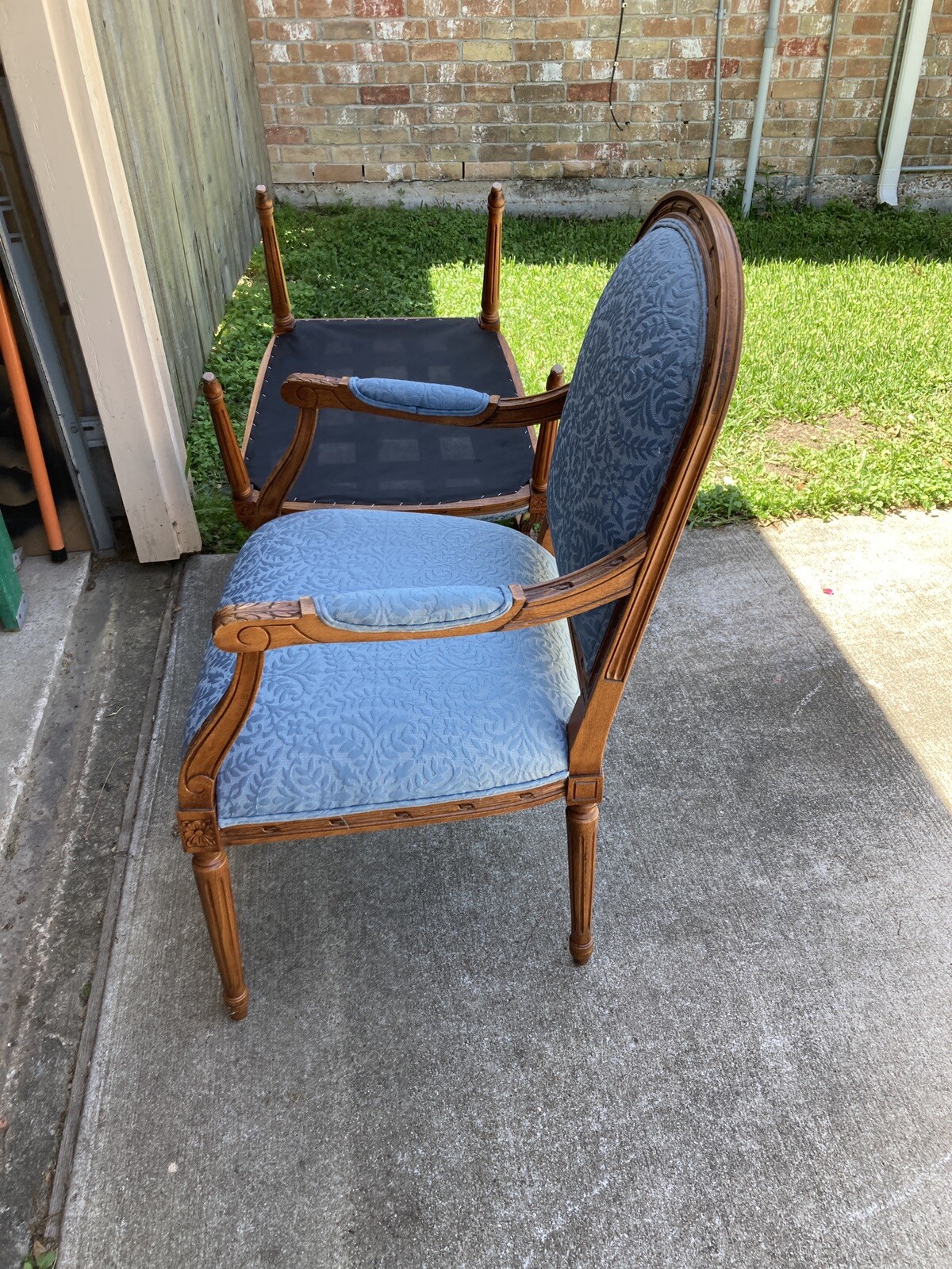 1 Louis XVI Blue Upholstery Arm Chairs. Nice.