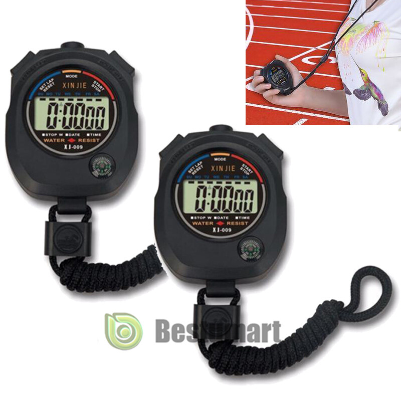 2PCS SET Digital Stopwatch Sports Counter Chronograph Date Timer Odometer Watch