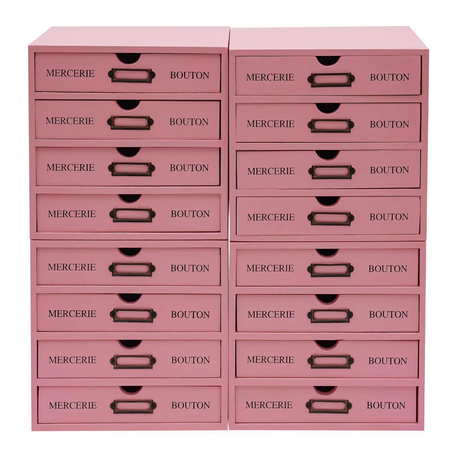4 Pieces File Storage Box Desktop 16 Drawers Pink Wooden Storage Box