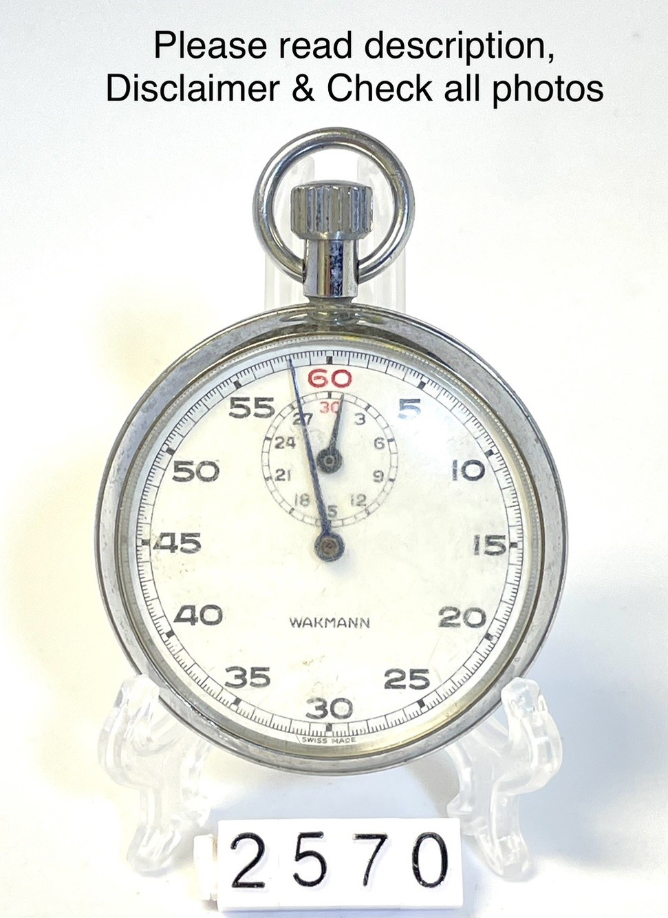 Vintage WAKMANN Mechanical Stopwatch Swiss Made In Good Working Condition