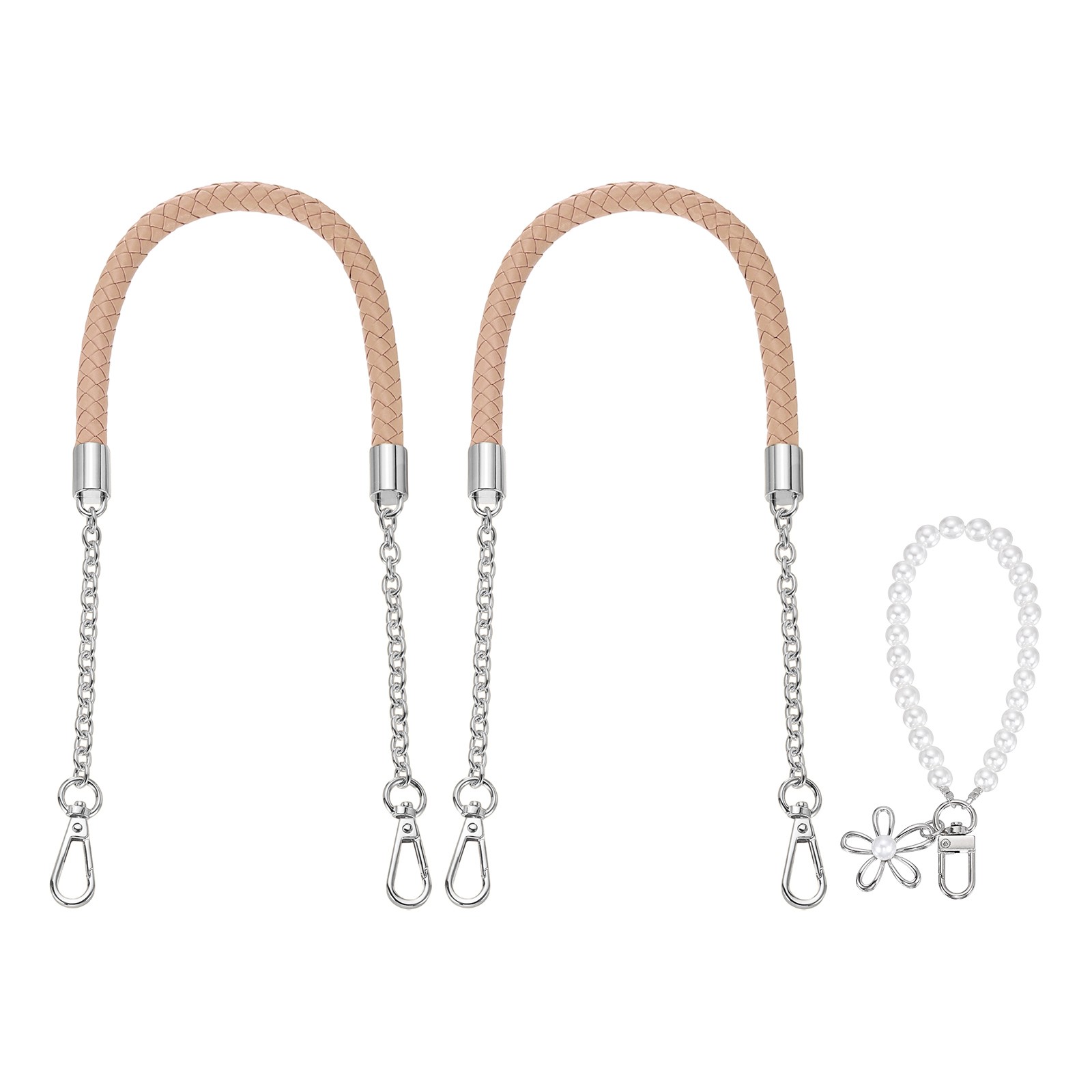 2Pcs 23.6Inch PU Leather Purse Strap with Pendant (Pink, Silver Chain)