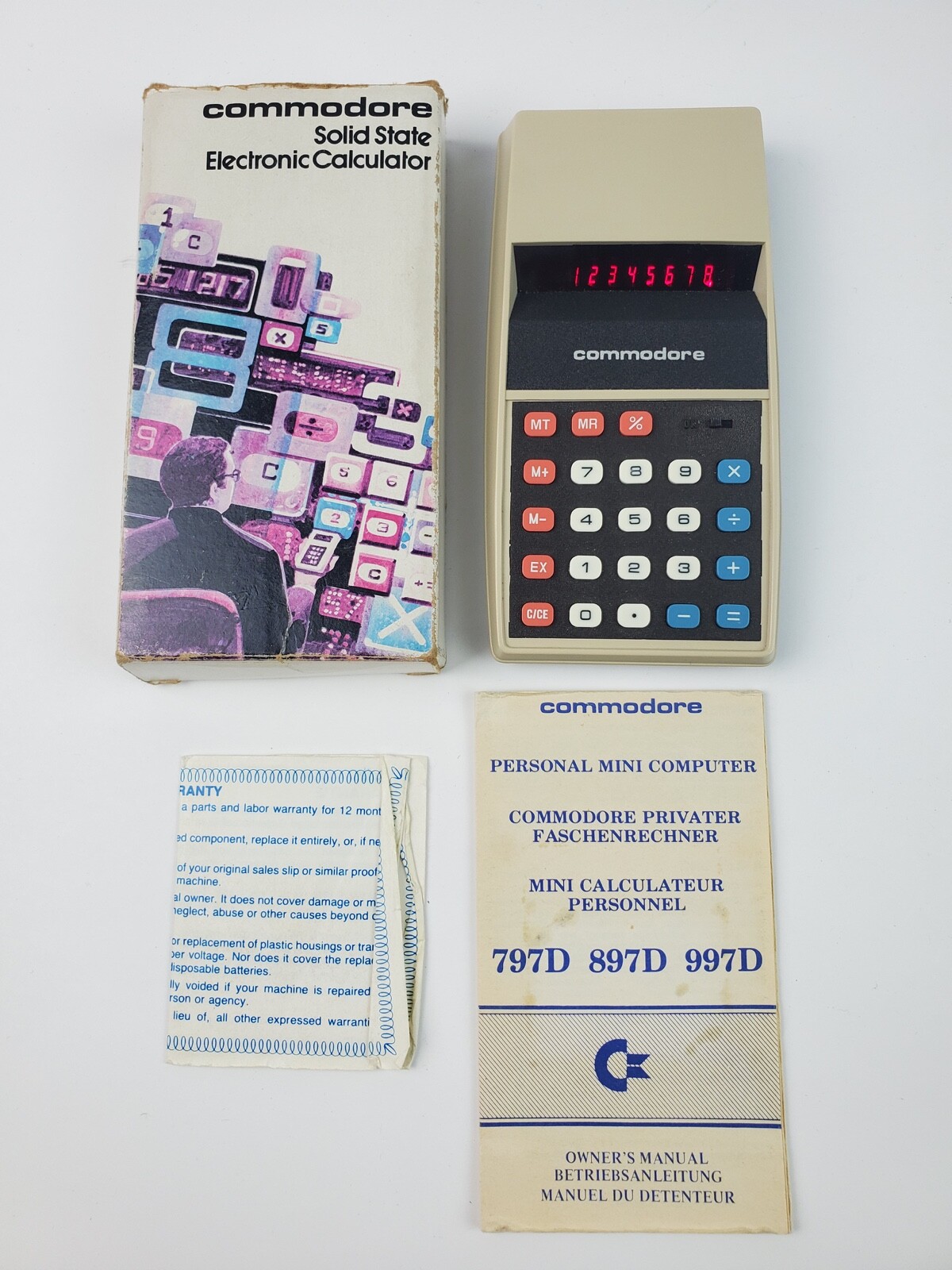 Rare Vintage Commodore Solid State Red LED Calculator 897D w/ box & manual