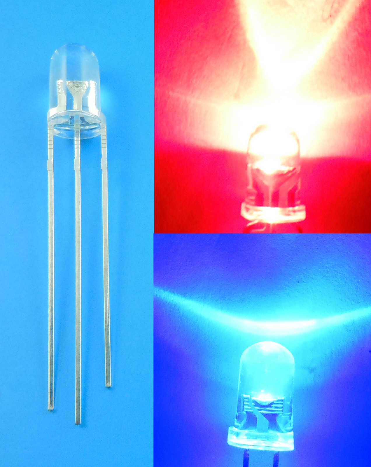 20Pcs 5mm Dual Bi-Color Red / Blue 3 Pin Water Clear LED Common Cathode