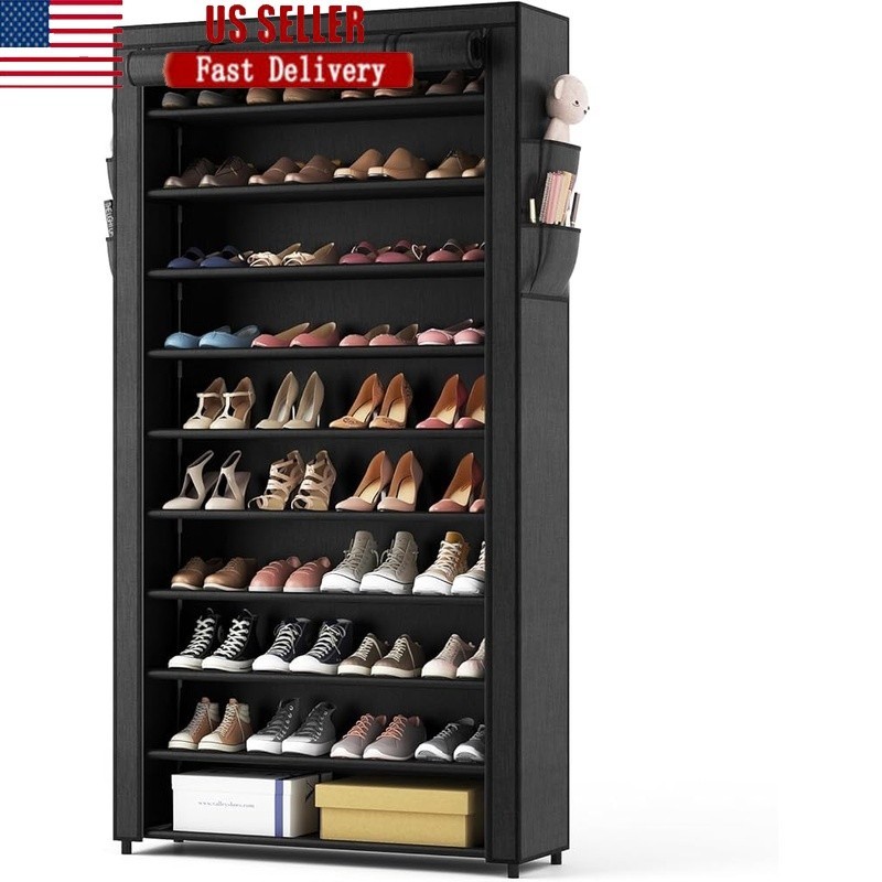 Vertical Shoe Rack Space Saving Organizer 10 Tier Storage Dustproof Cover New