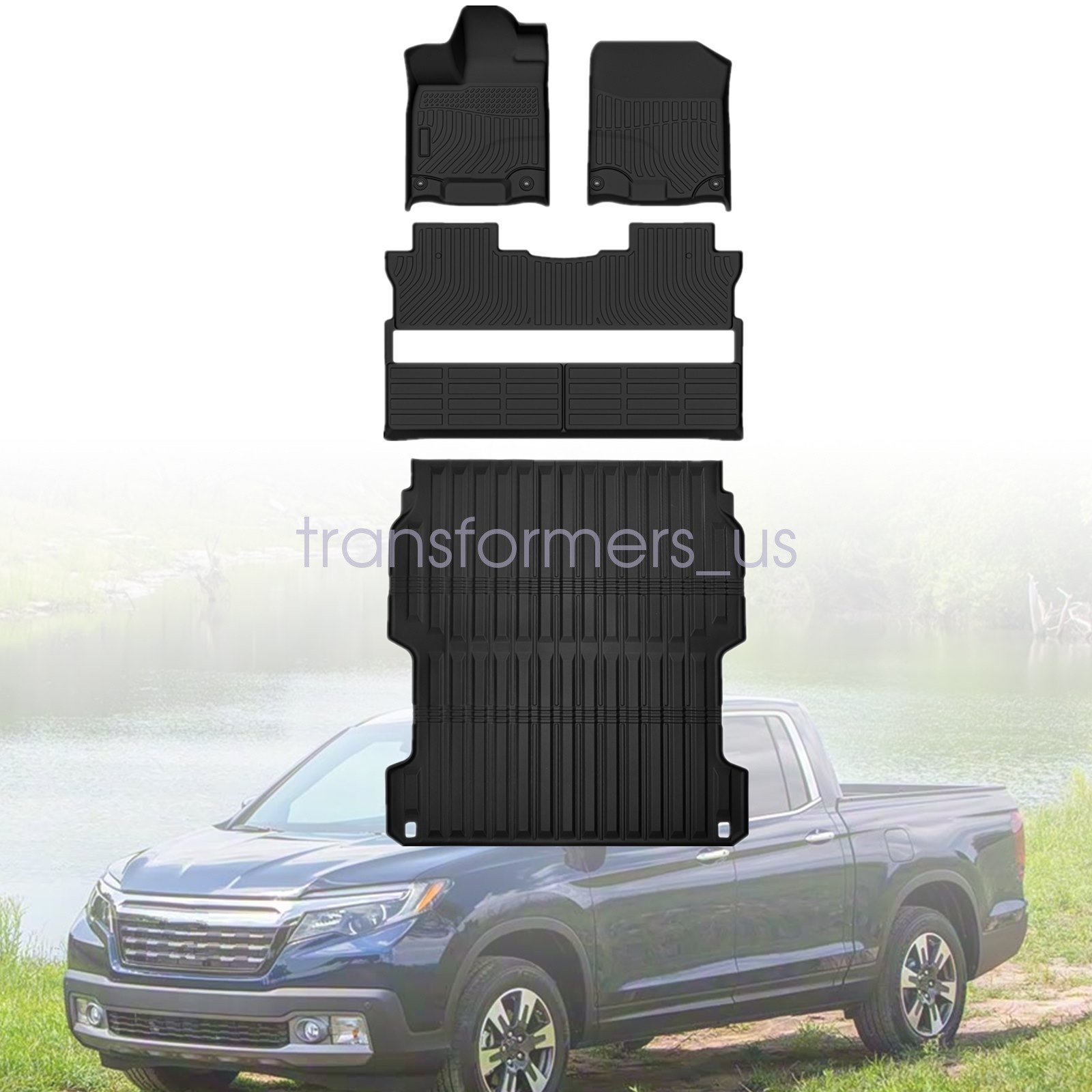 TPE Floor Mats Trunk Cargo Liners Bed 5.3Ft For 2017-25 Honda Ridgeline Crew Cab