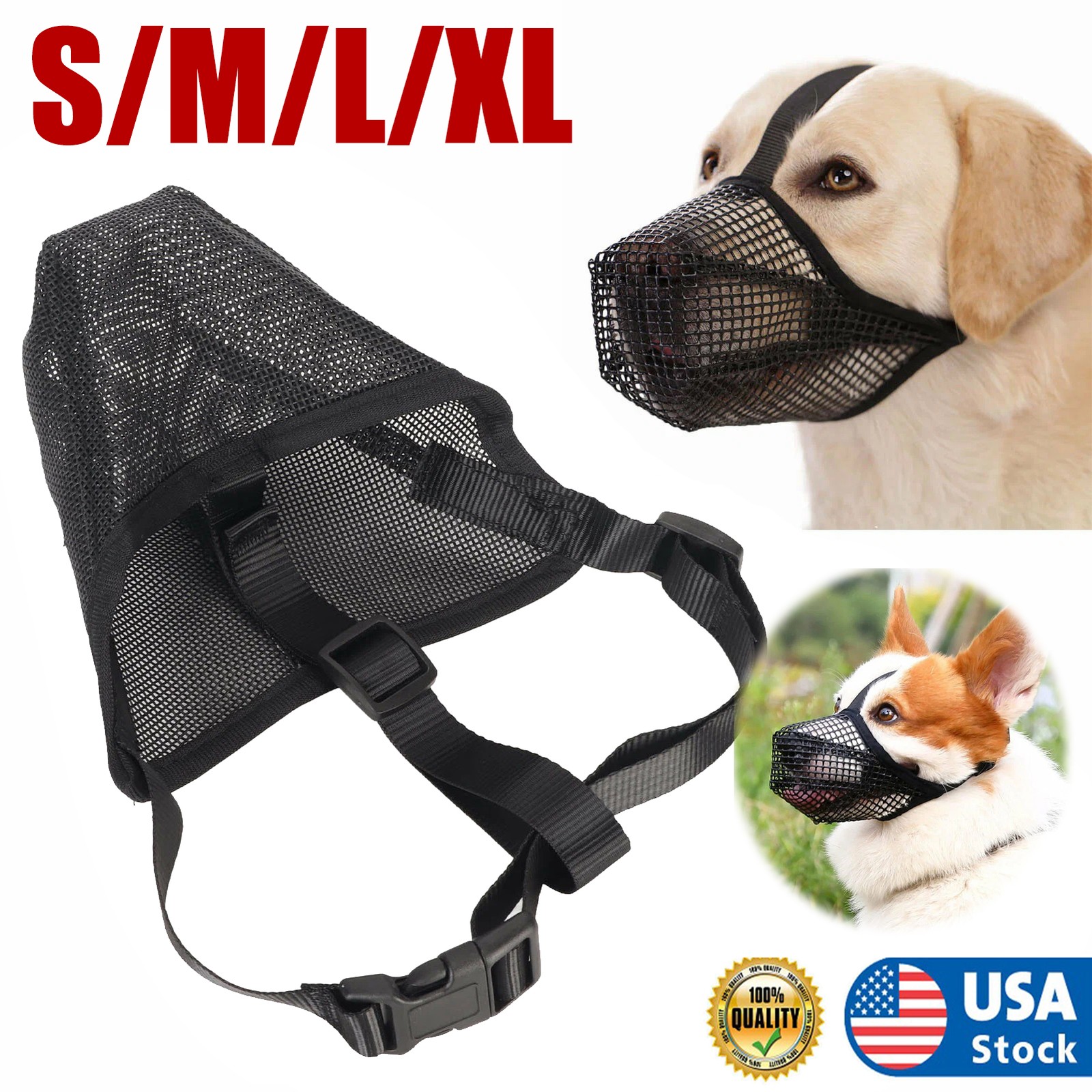 Dog Muzzle, Soft Mesh Muzzle for Small Medium Large Dogs Anti Bite Scavenging US