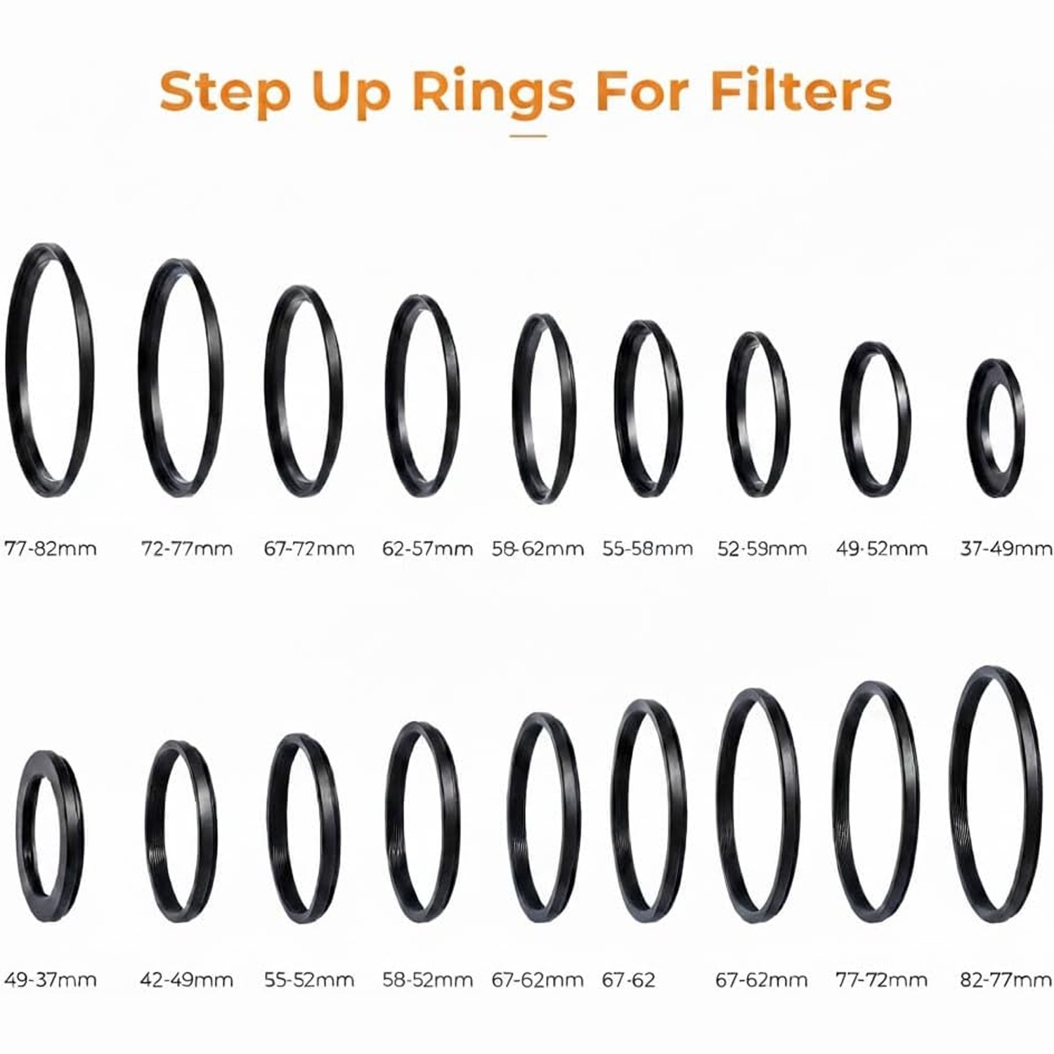 18 in 1 37-82mm Camera Lens Filter Step Up Down Ring Adapter Set For DSLR Camera