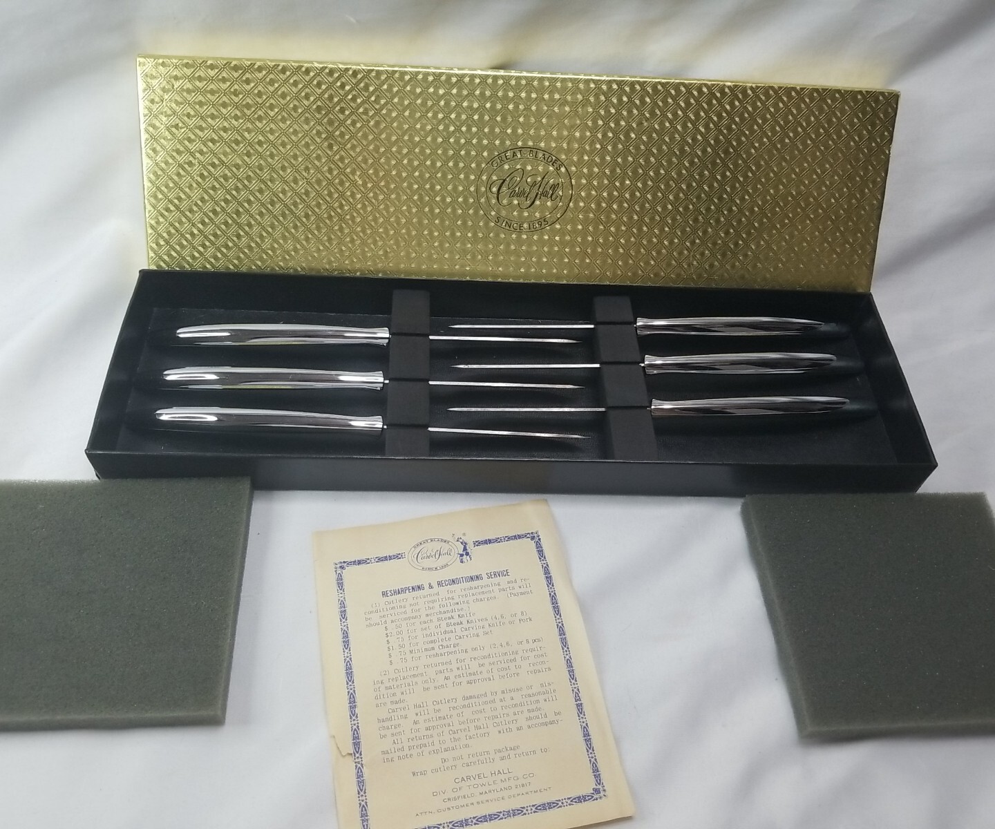 Vintage Carver hall 6 pc steak knife set complete NOS w/box papers