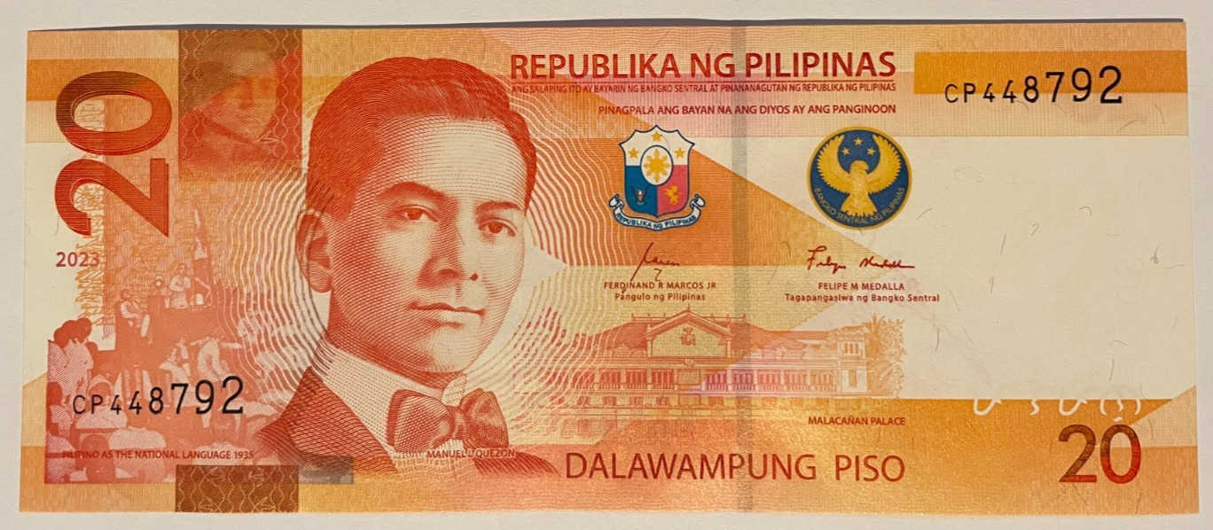 2023 Philippines 20 Piso Quezon UNC - Marcos Jr. - Crisp Banknote CP448792