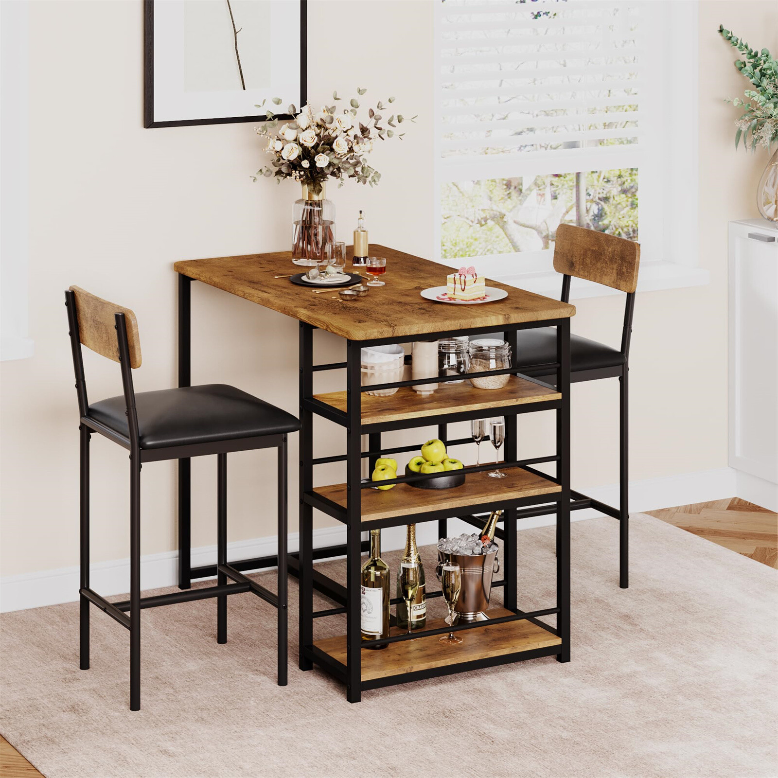 Dining Table Set for 2 Kitchen Table Set with 2 Upholstered Chairs Pub Table Set