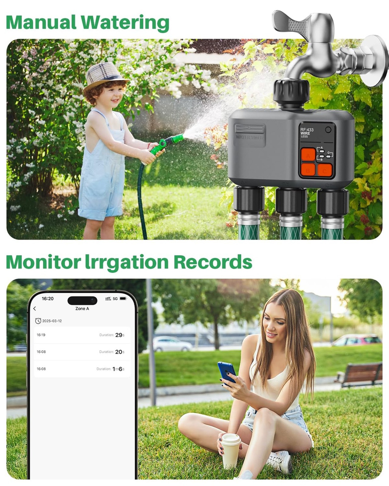 WiFi Sprinkler Timer 3 Zone with 984 FT Range, 3 Outlet Smart Water Timer for...