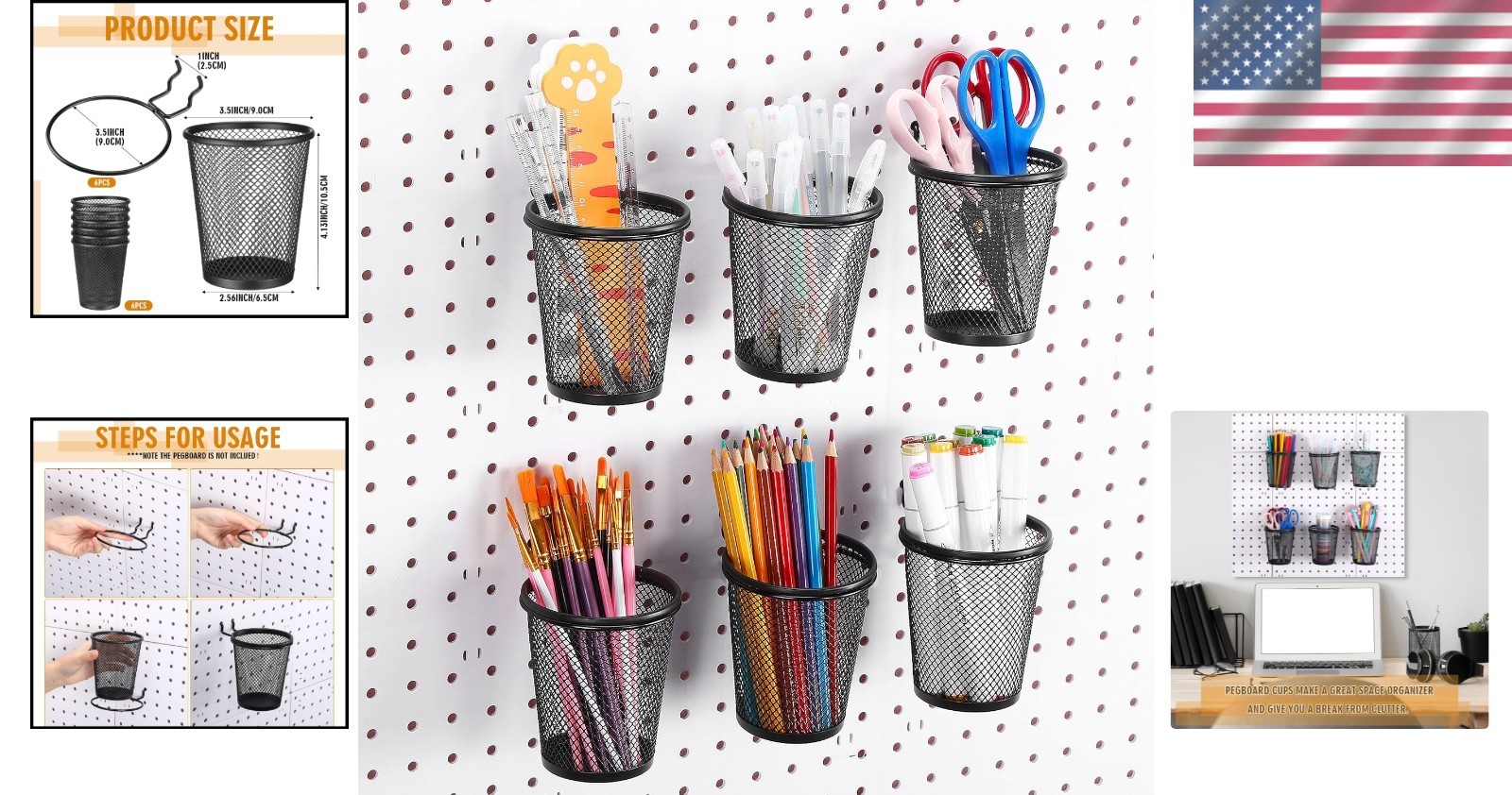 Multipurpose Pegboard Baskets with Hooks for Office and Home Organization