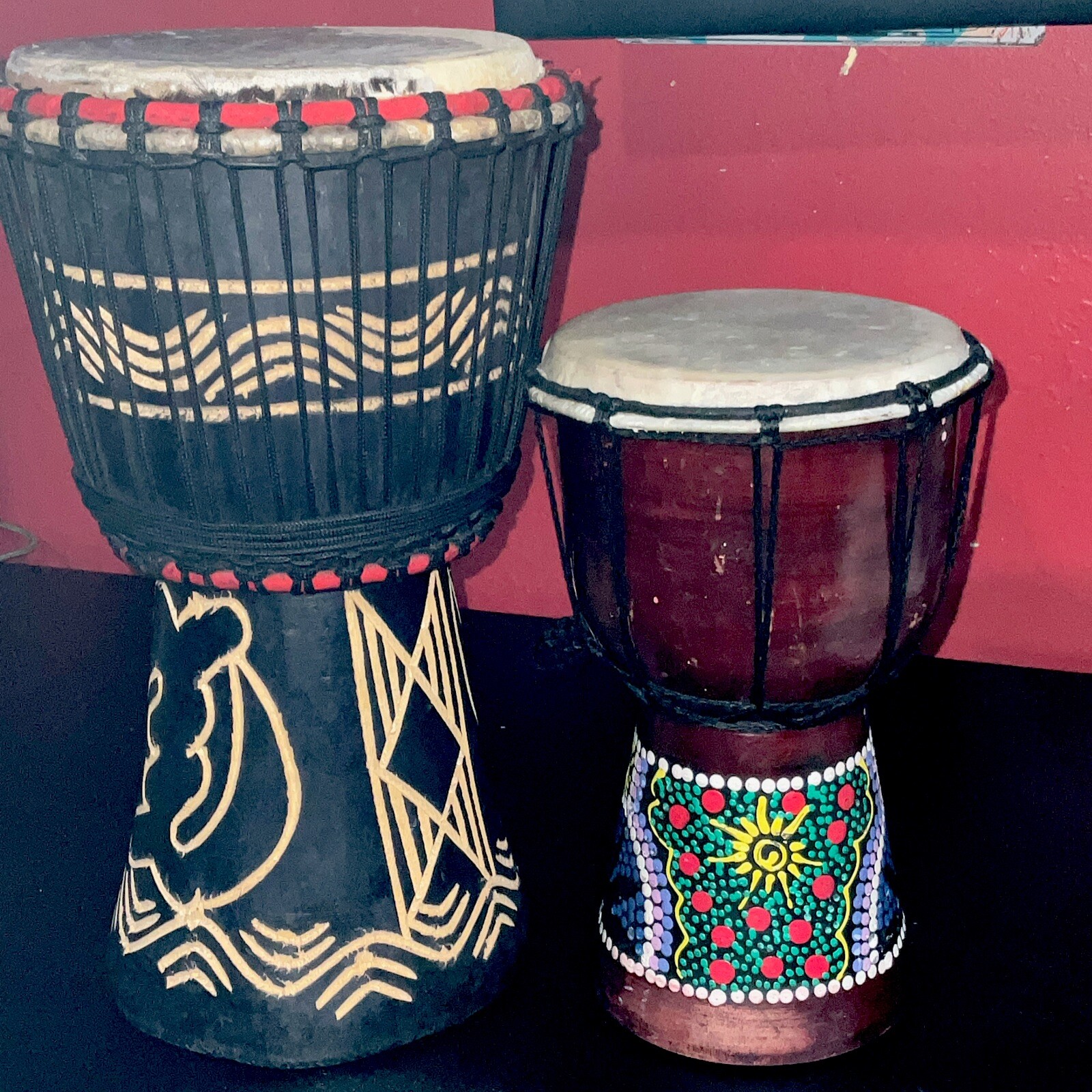 djembe drum used 9.5’ X20 Inc With Practice Drum