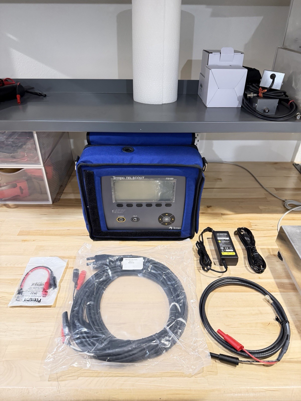 TEMPO TELSCOUT TS100 TDR REFLECTOMETER CABLE TESTER W/LEADS & ACCESSORIES TESTED