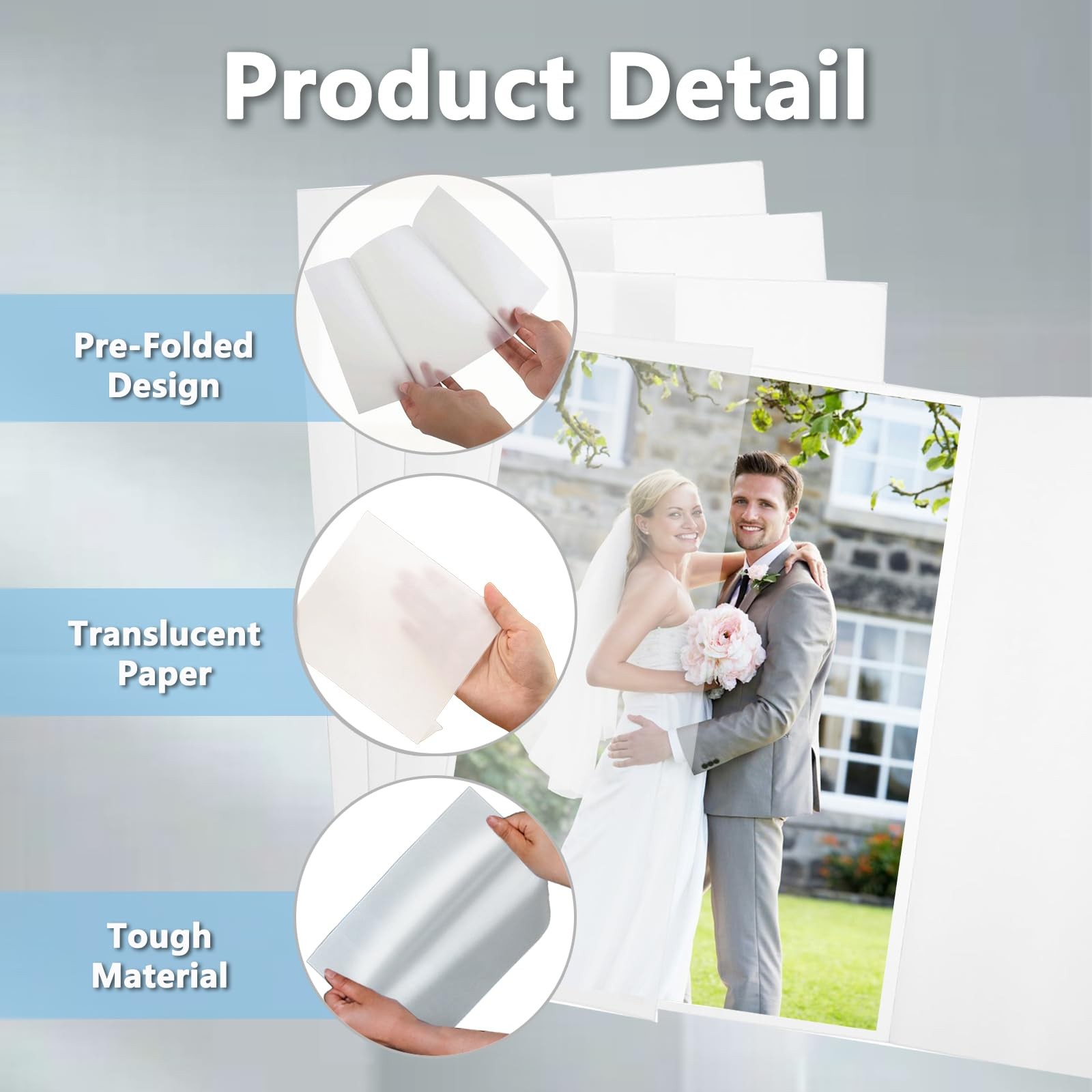 50 PCS Vellum Jackets 5x7 Invitations PreFolded Translucent Paper Sleeves