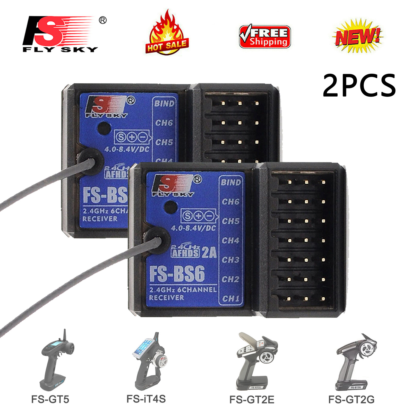2PC FlySky FS-BS6 2.4Ghz 6CH Receiver f/FlySky FS-GT5 FS-IT4S Transmitter RC Car
