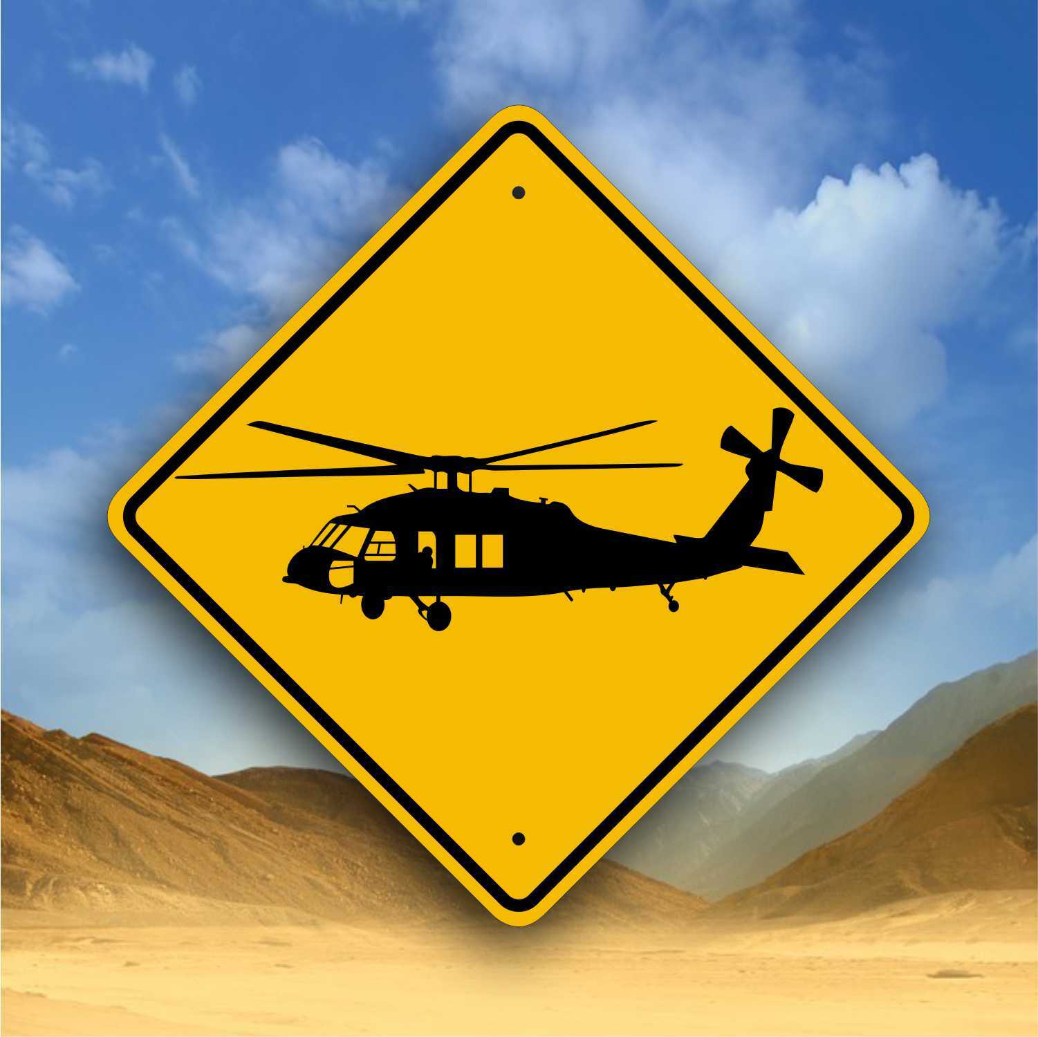 Black Hawk Helicopter - Aviaton Sign Placard - Military Aircraft Safety Marker
