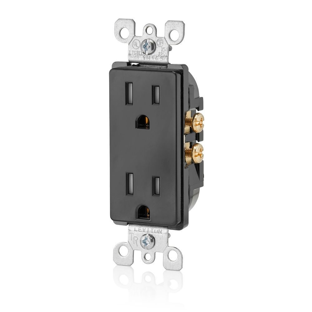 15 Amp Decora Tamper-Resistant Duplex Electrical Wall Outlet, , Black